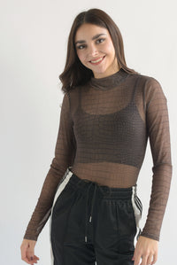 Fashion Styled Body mesh manga larga cocodrilo Café
