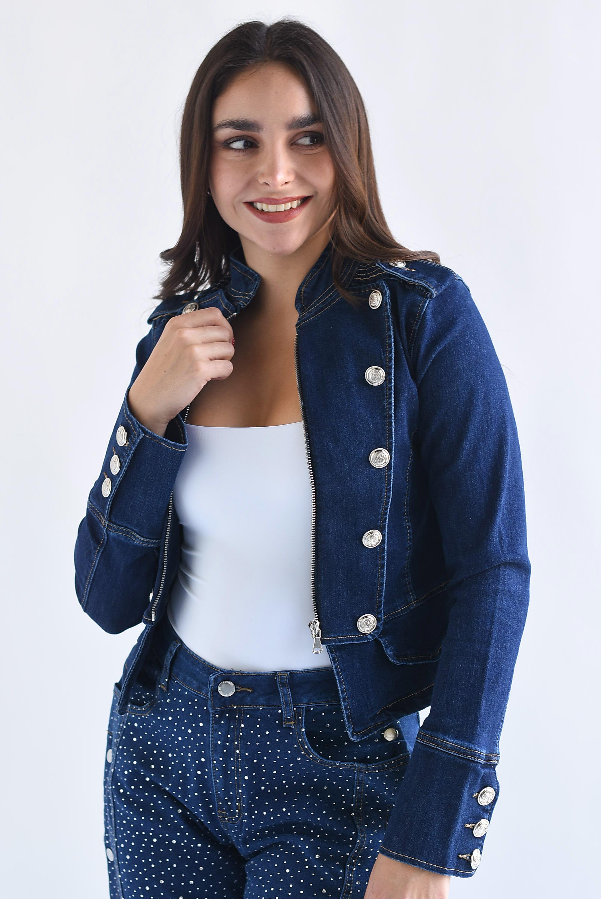 Blazer militar Denim cierre