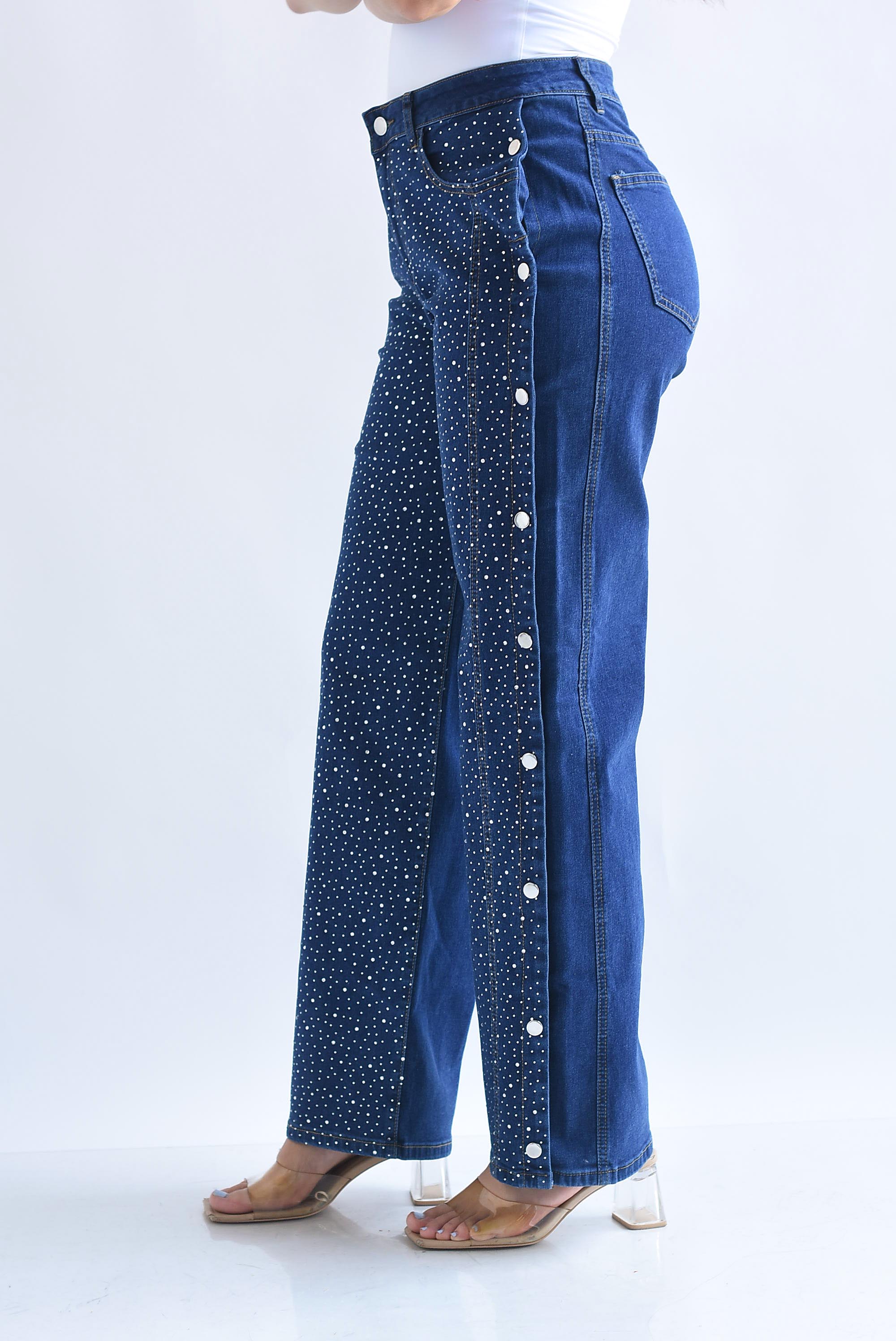 Jeans brillos broches lateral