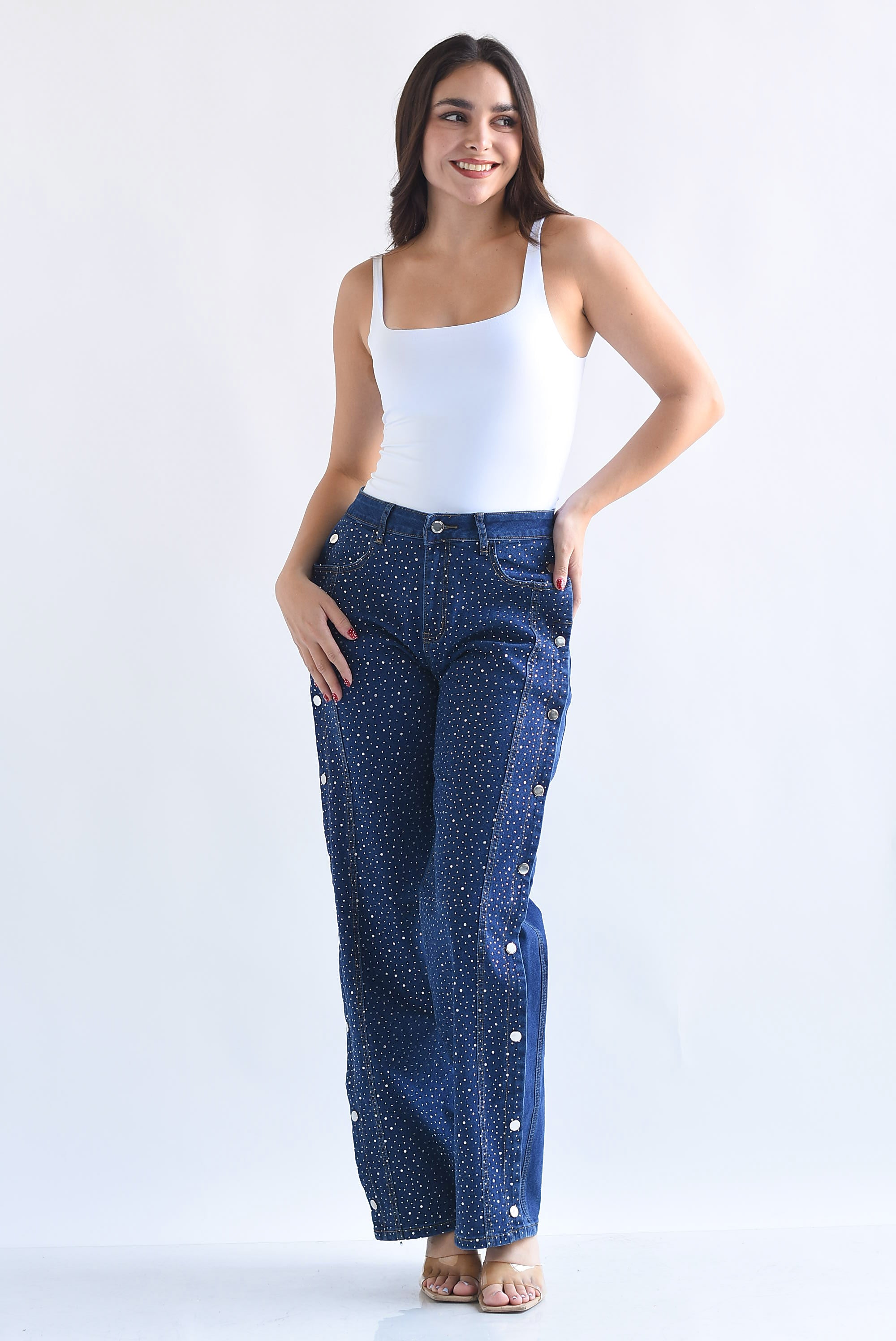 Jeans brillos broches lateral