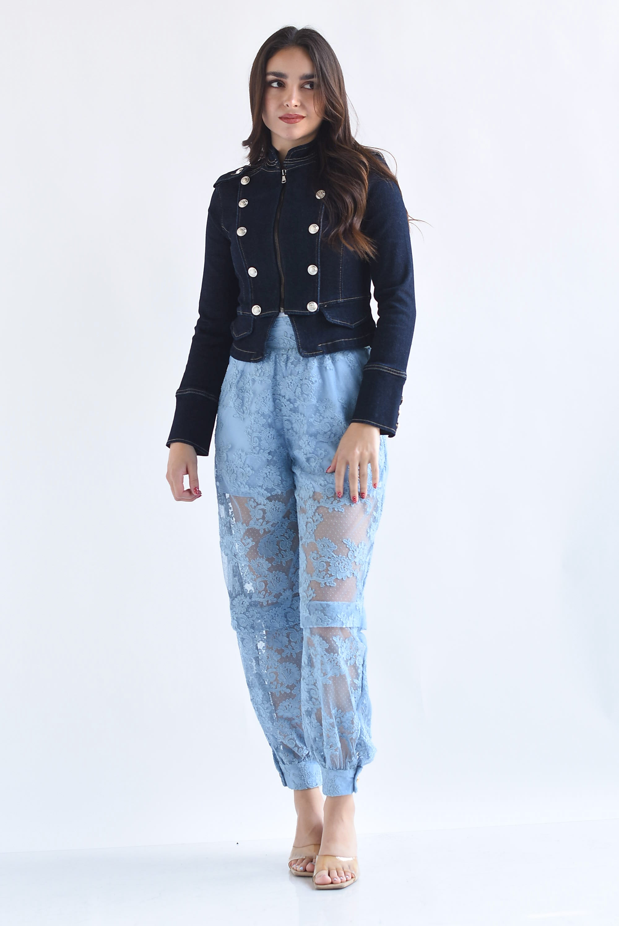 Blazer militar Denim cierre