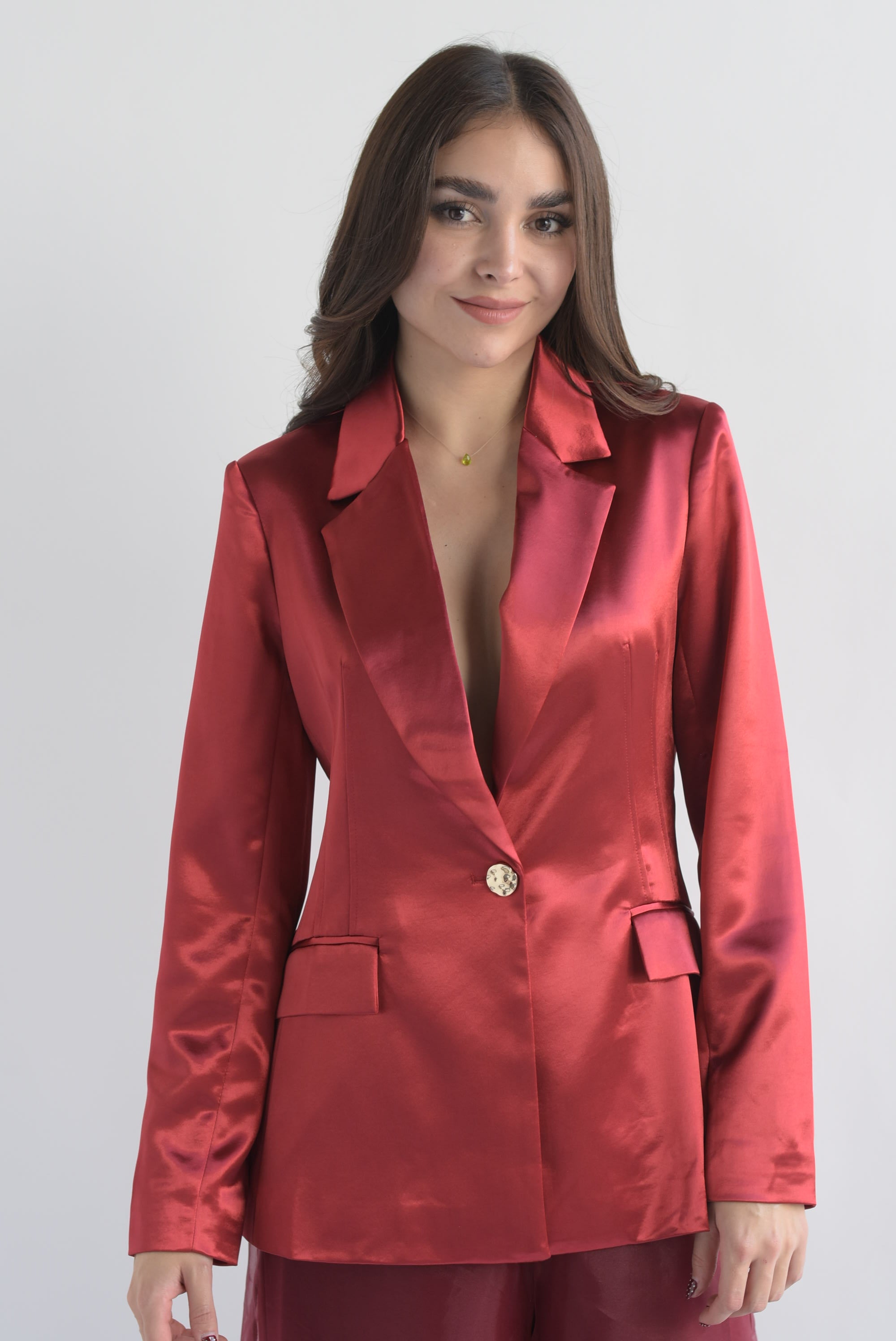Blazer satín pinzas Rojo