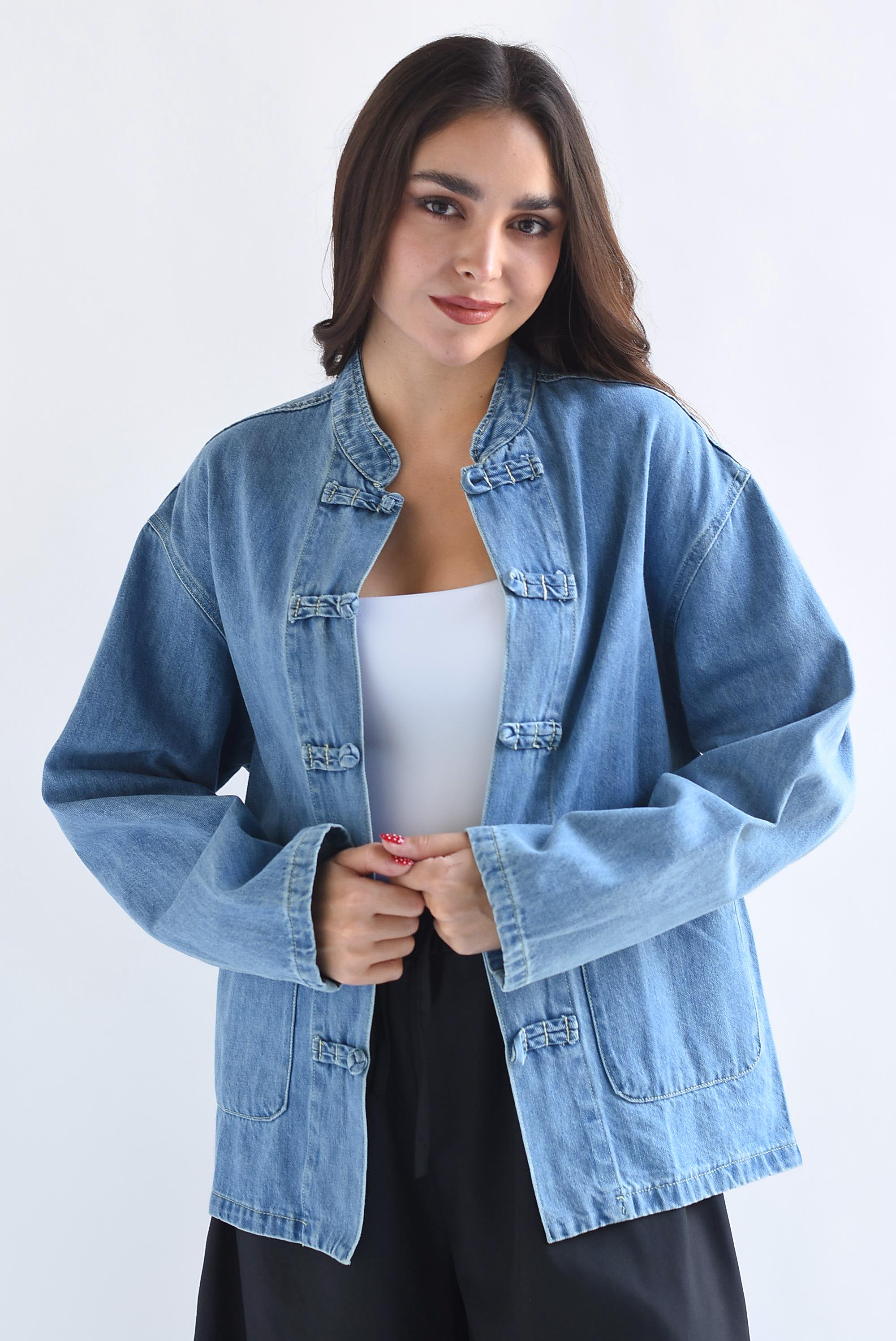 Chamarra Denim lazos chinos
