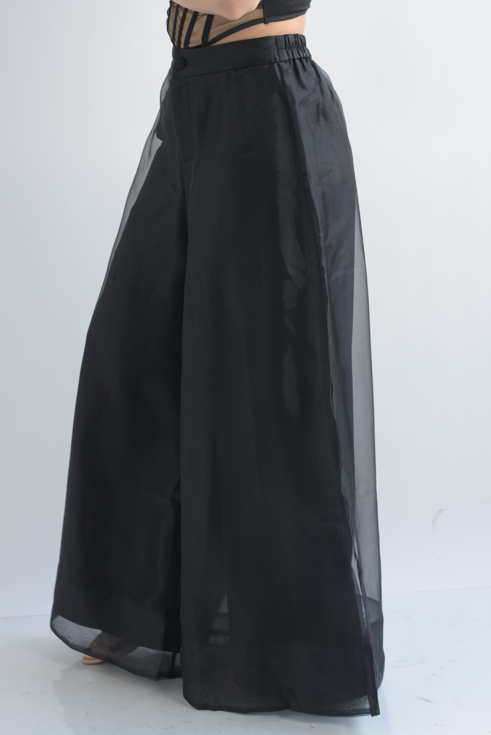 Pantalón doble pata de elefante gasa Negro