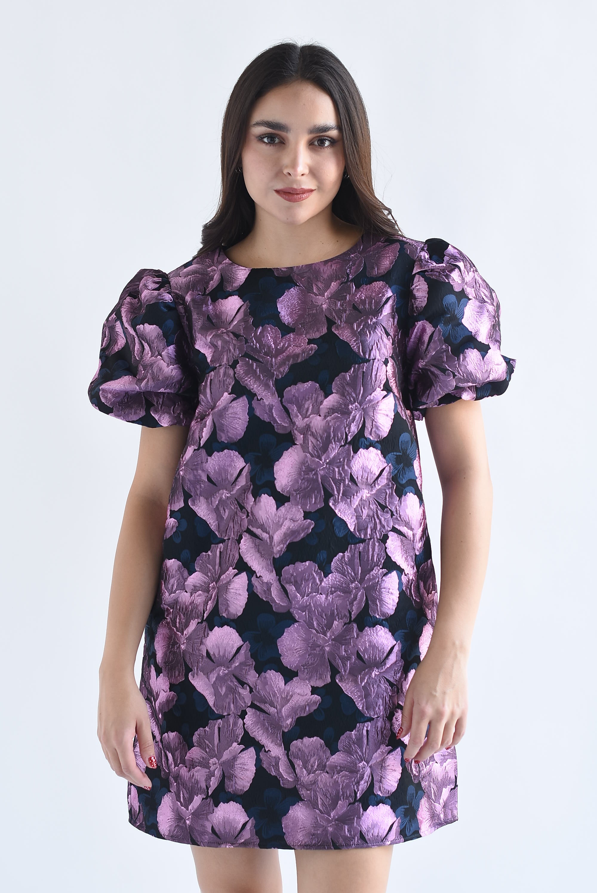 Vestido manga globo flores tapiz