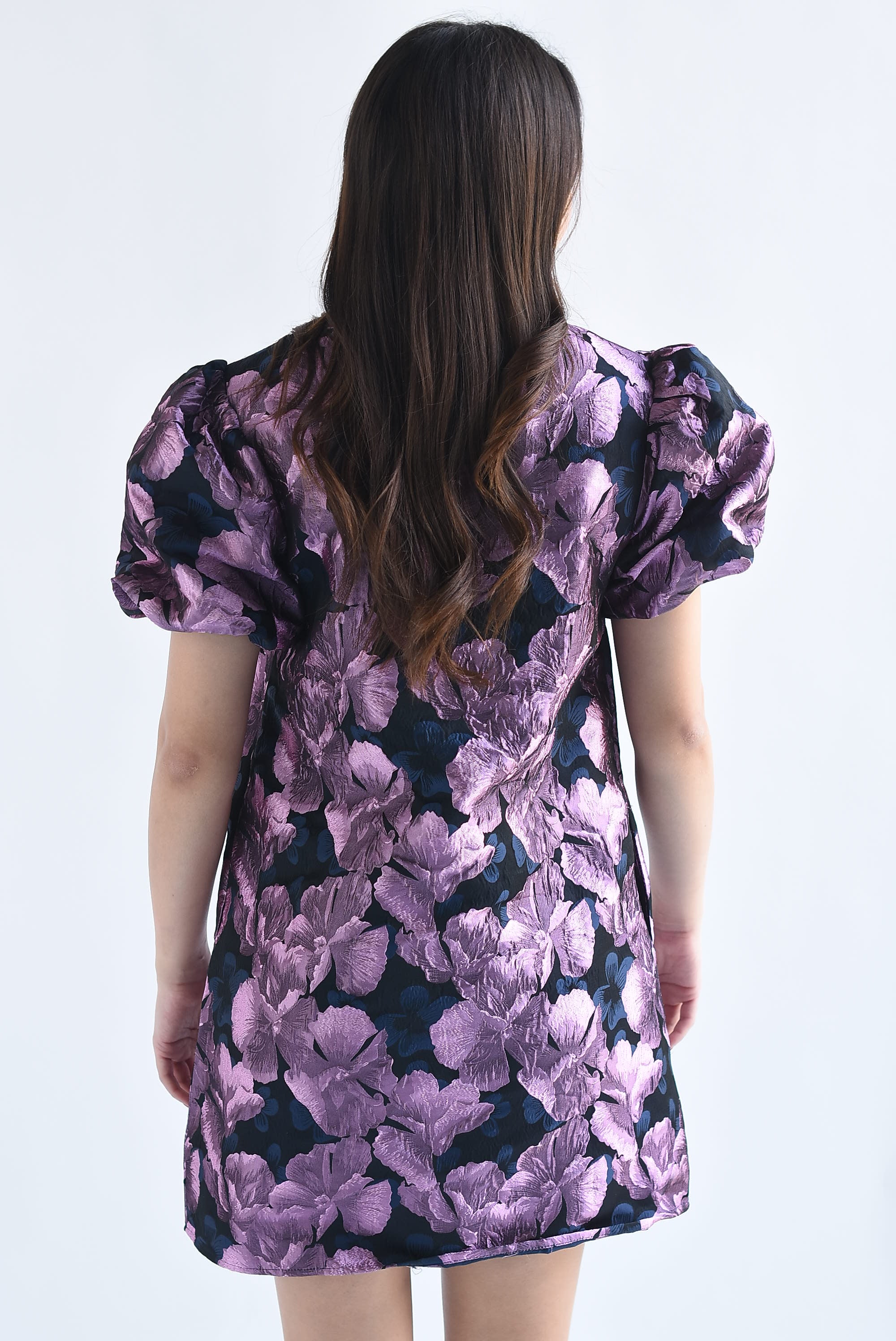 Vestido manga globo flores tapiz