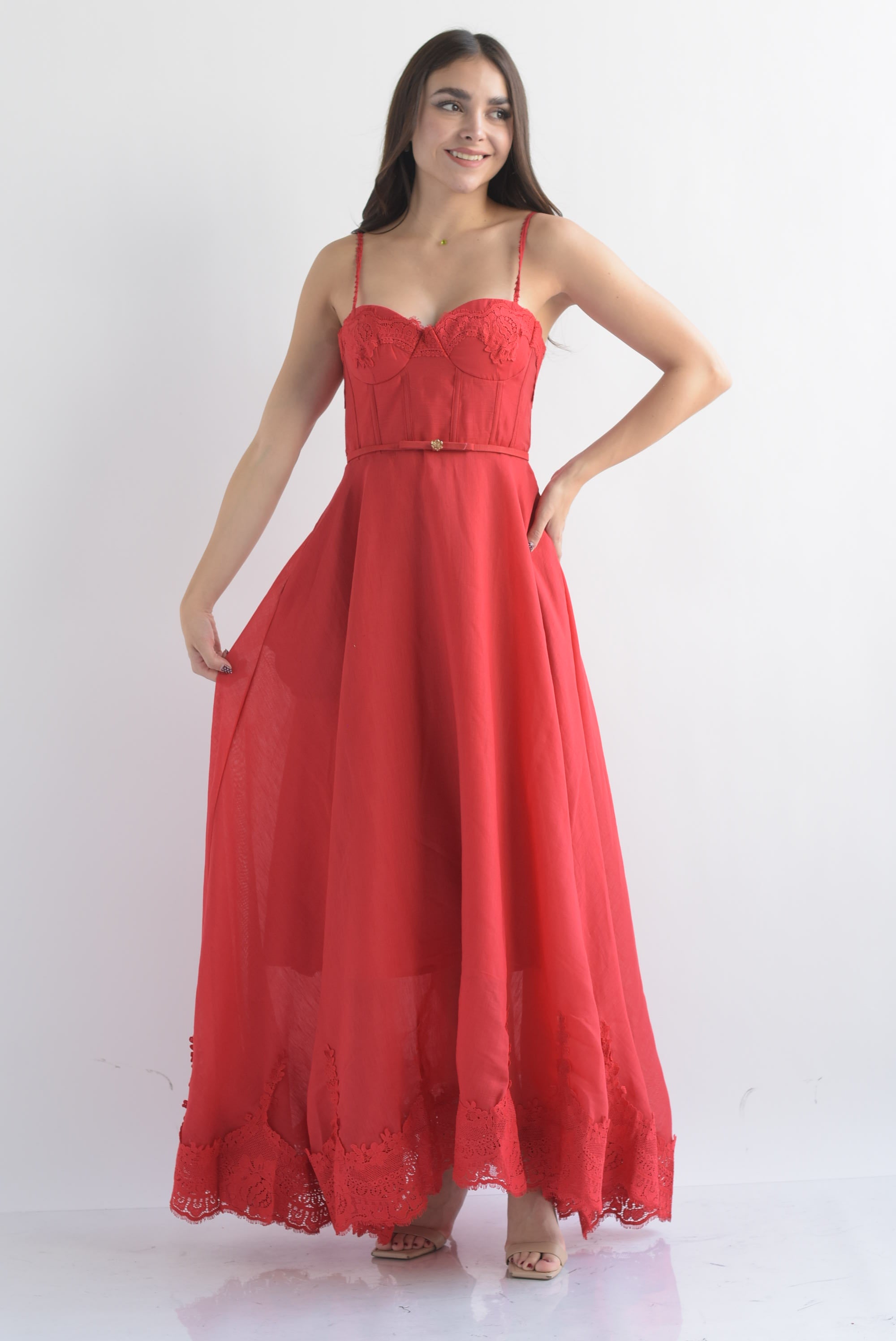 Vestido corset olán encaje Rojo