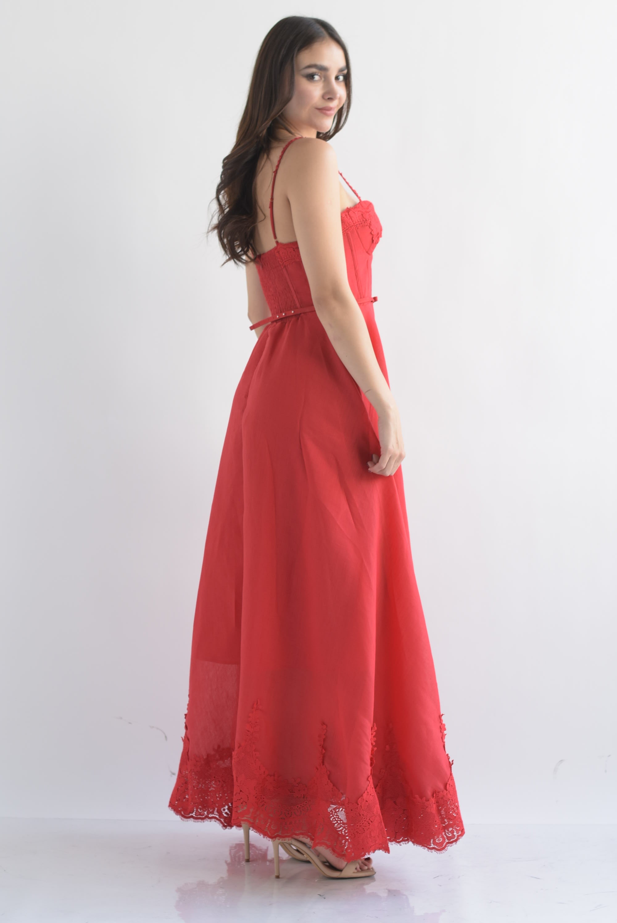 Vestido corset olán encaje Rojo