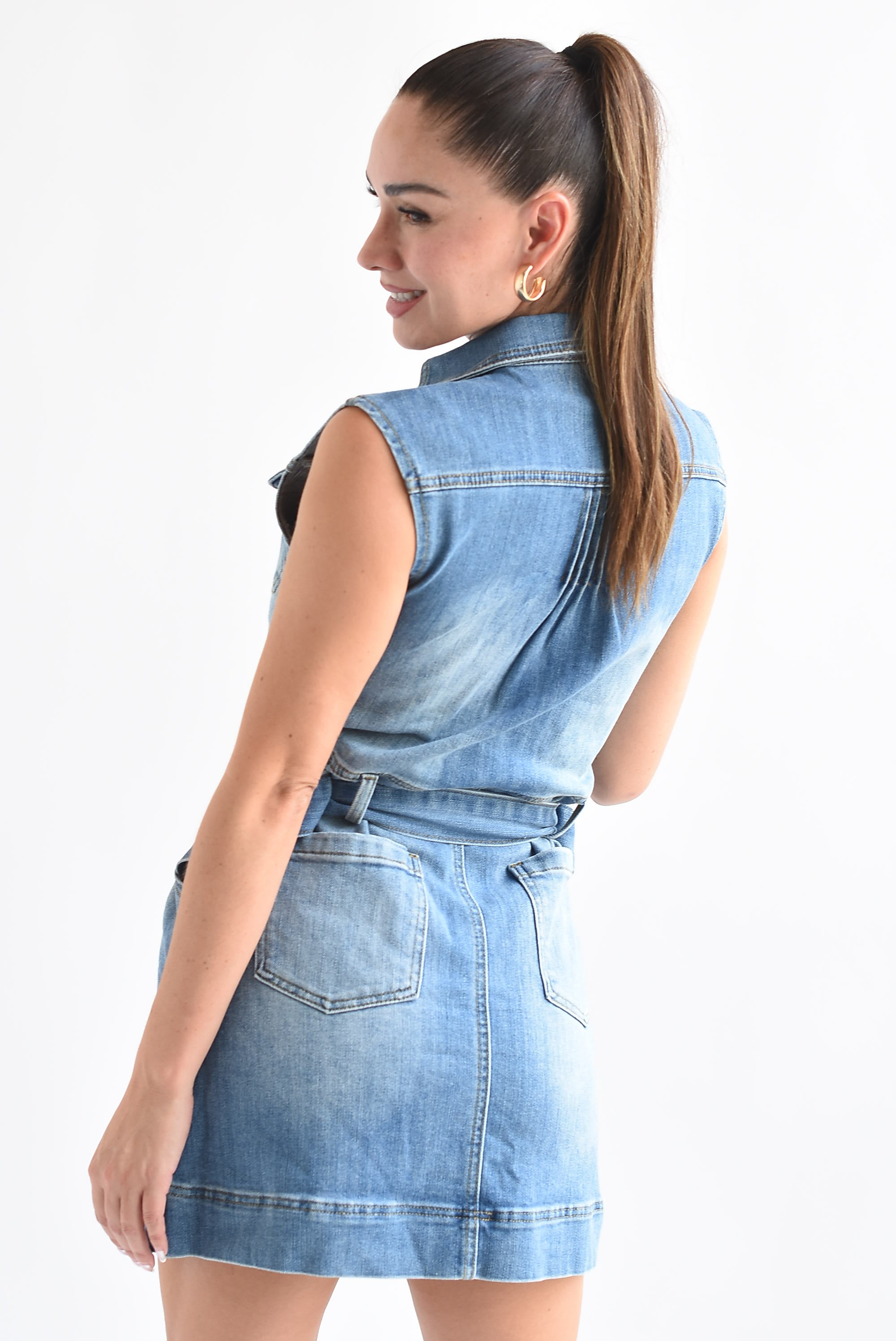 Vestido corto cinta Denim Medium