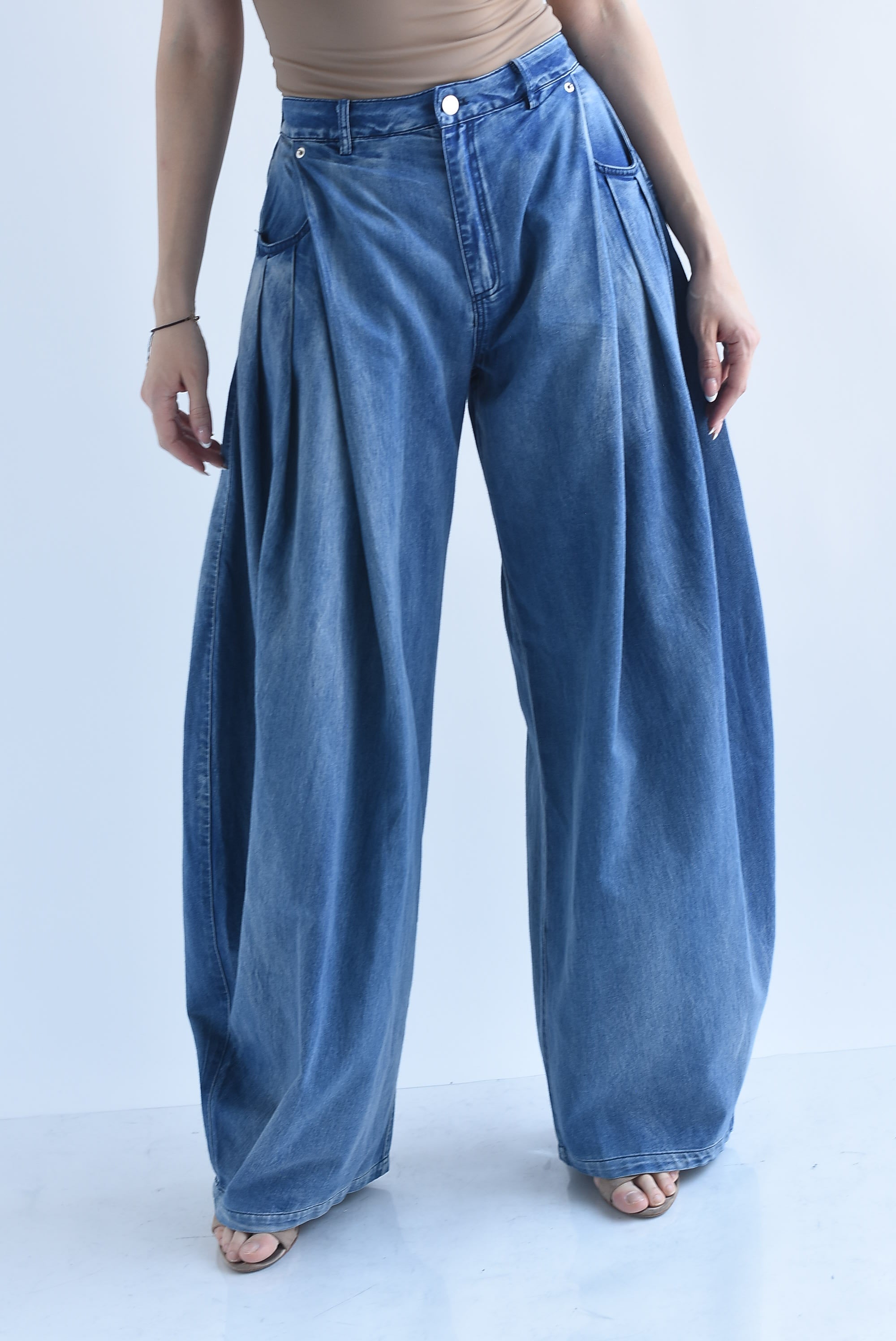 Pantalón globo pinzas Denim