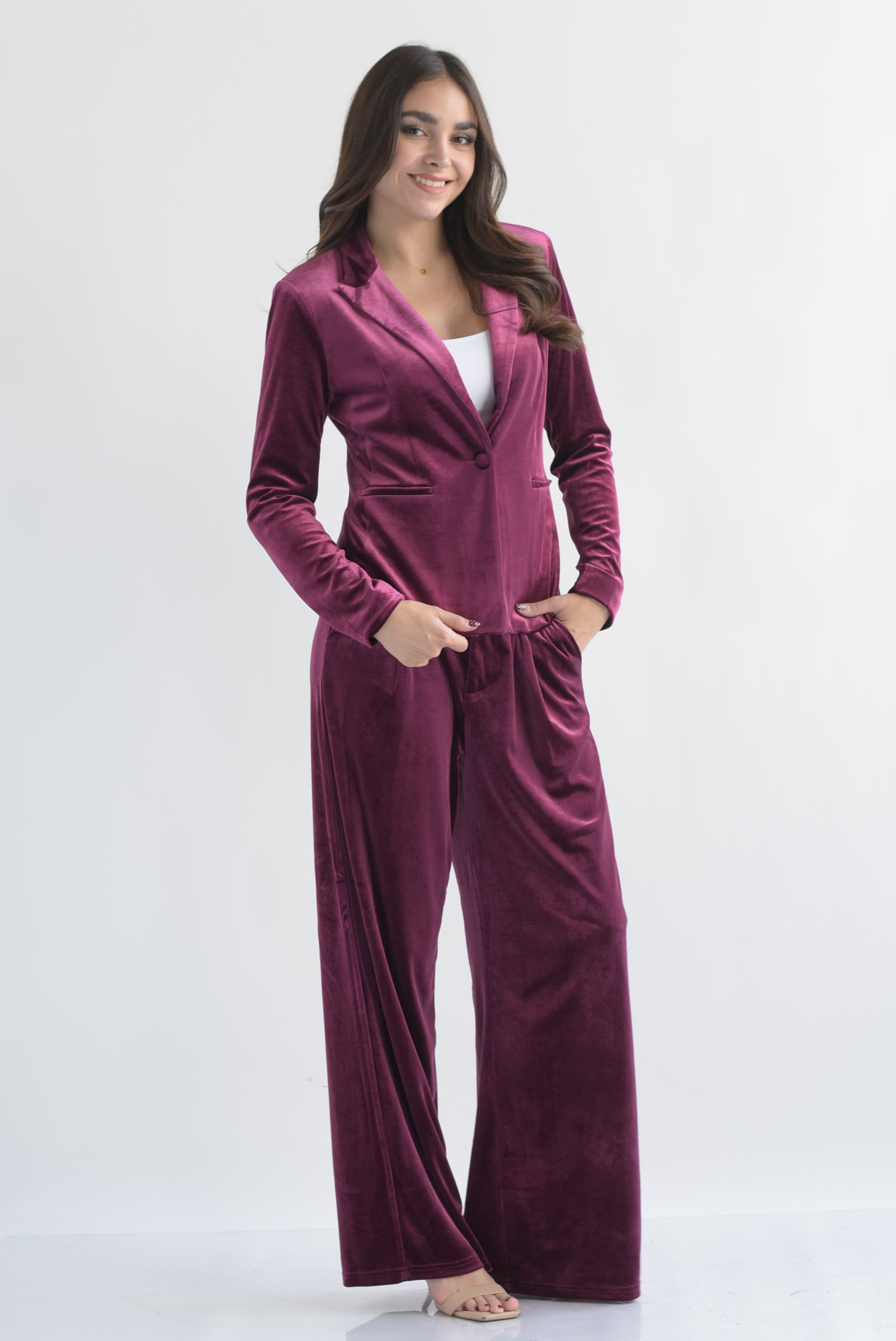 Set Pantalón y Blazer terciopelo Magenta