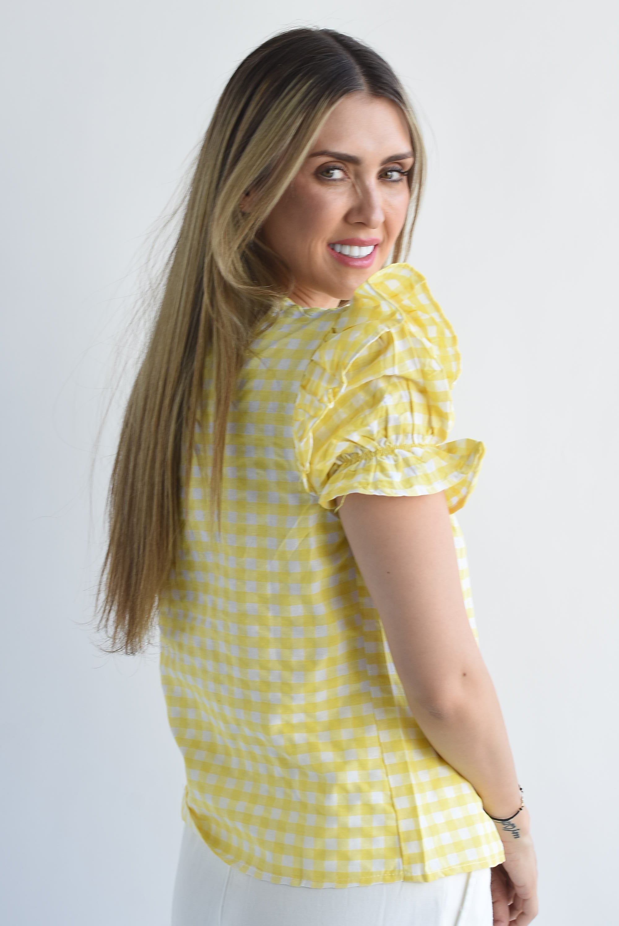 Blusa manga puffy cuadro vichy