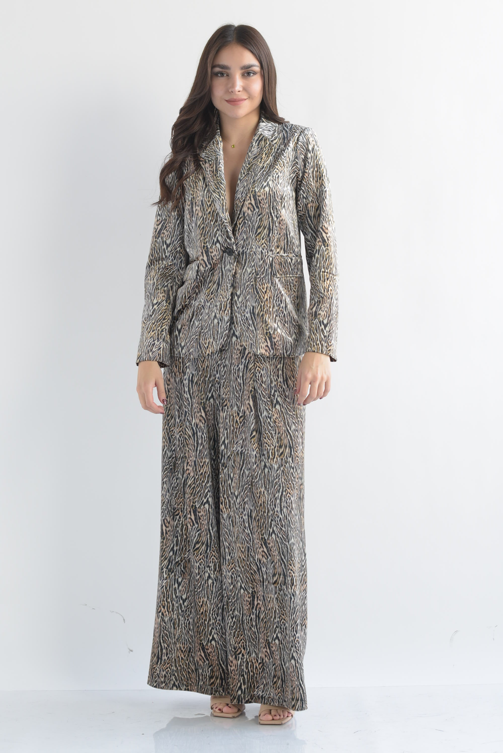 Set Pantalón y Blazer terciopelo animal print Moka