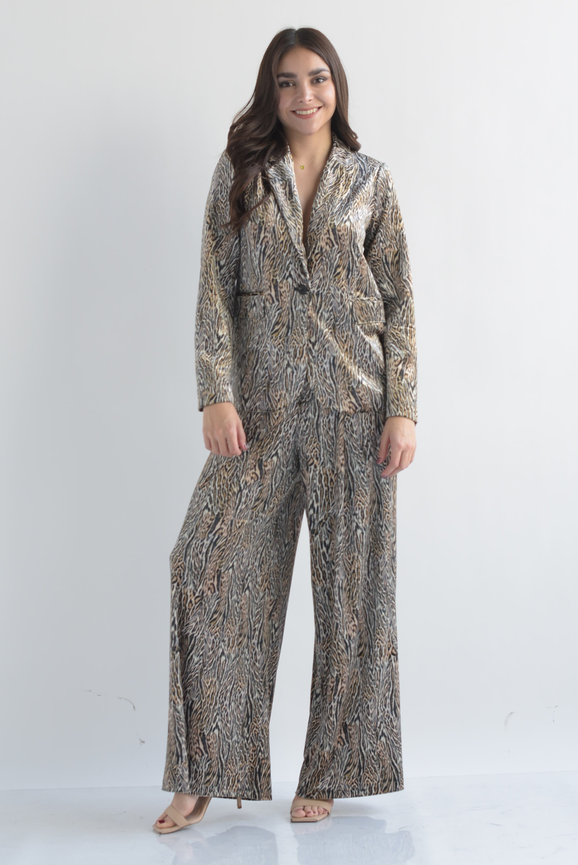 Set Pantalón y Blazer terciopelo animal print Moka