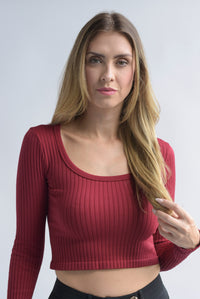 Fashion Styled Top manga larga canalé Vino