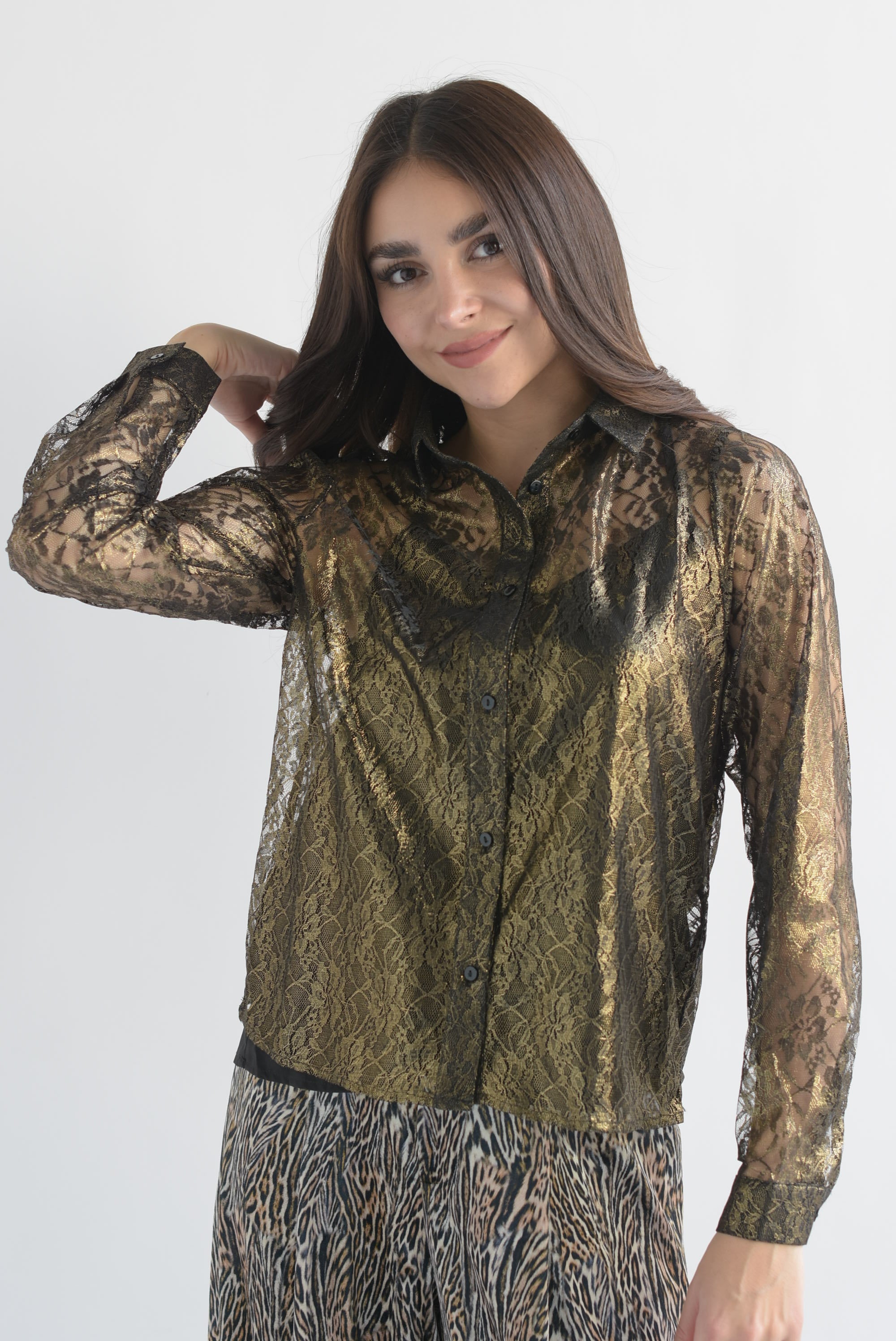 Camisa encaje metalizada Dorado