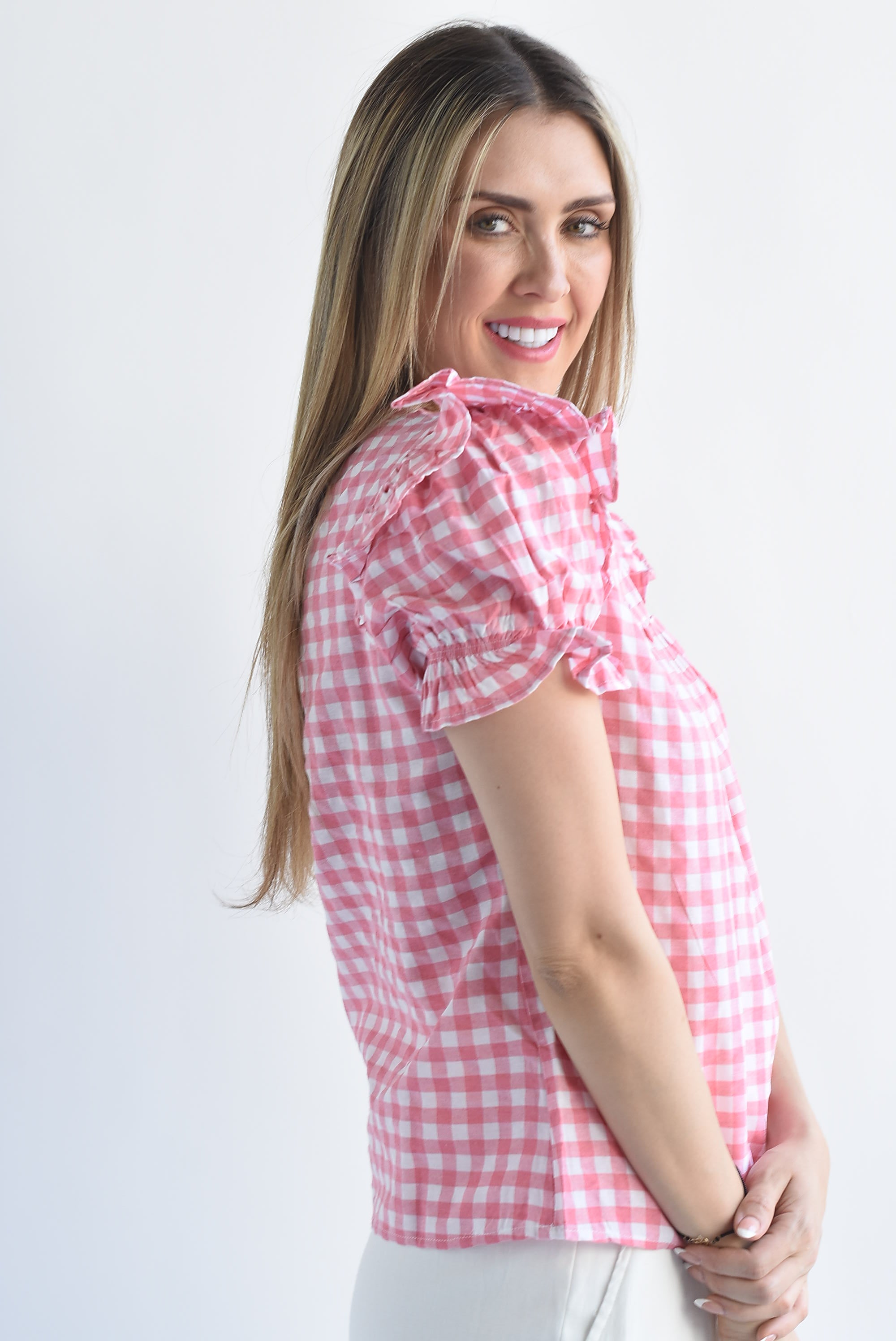 Blusa manga puffy cuadro vichy