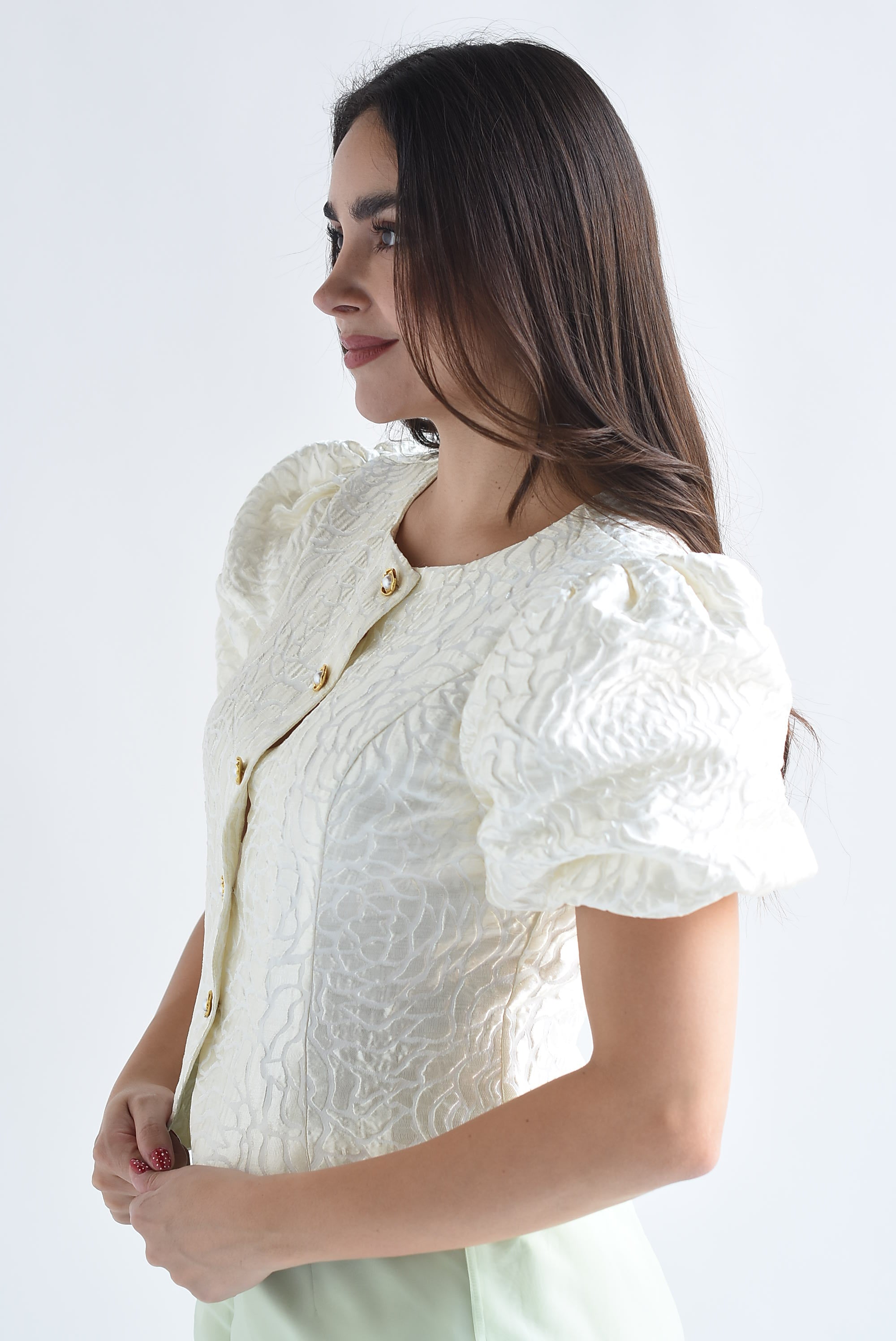 Blusa manga aglobada flores tapiz