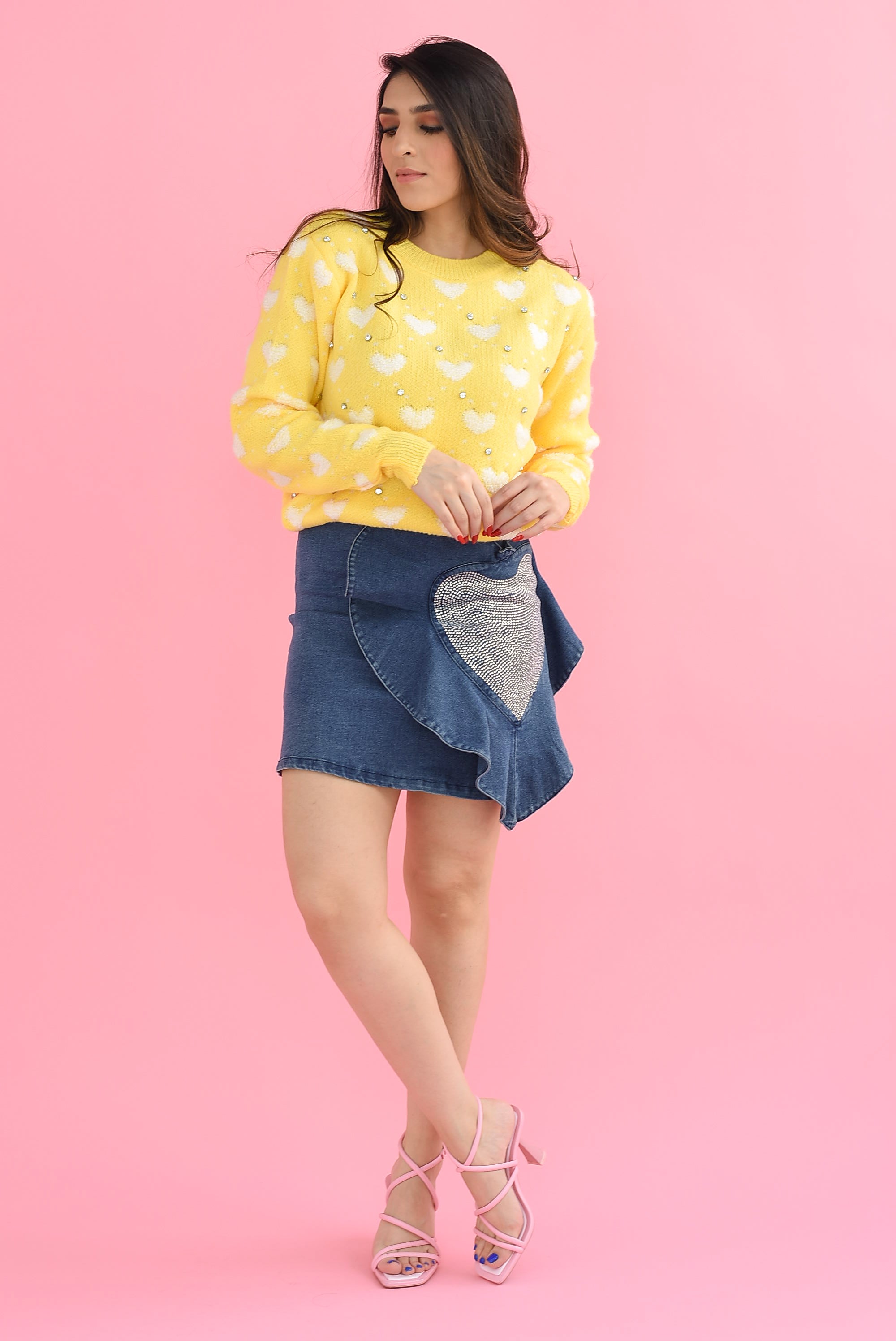 Falda mini corazón olán Denim