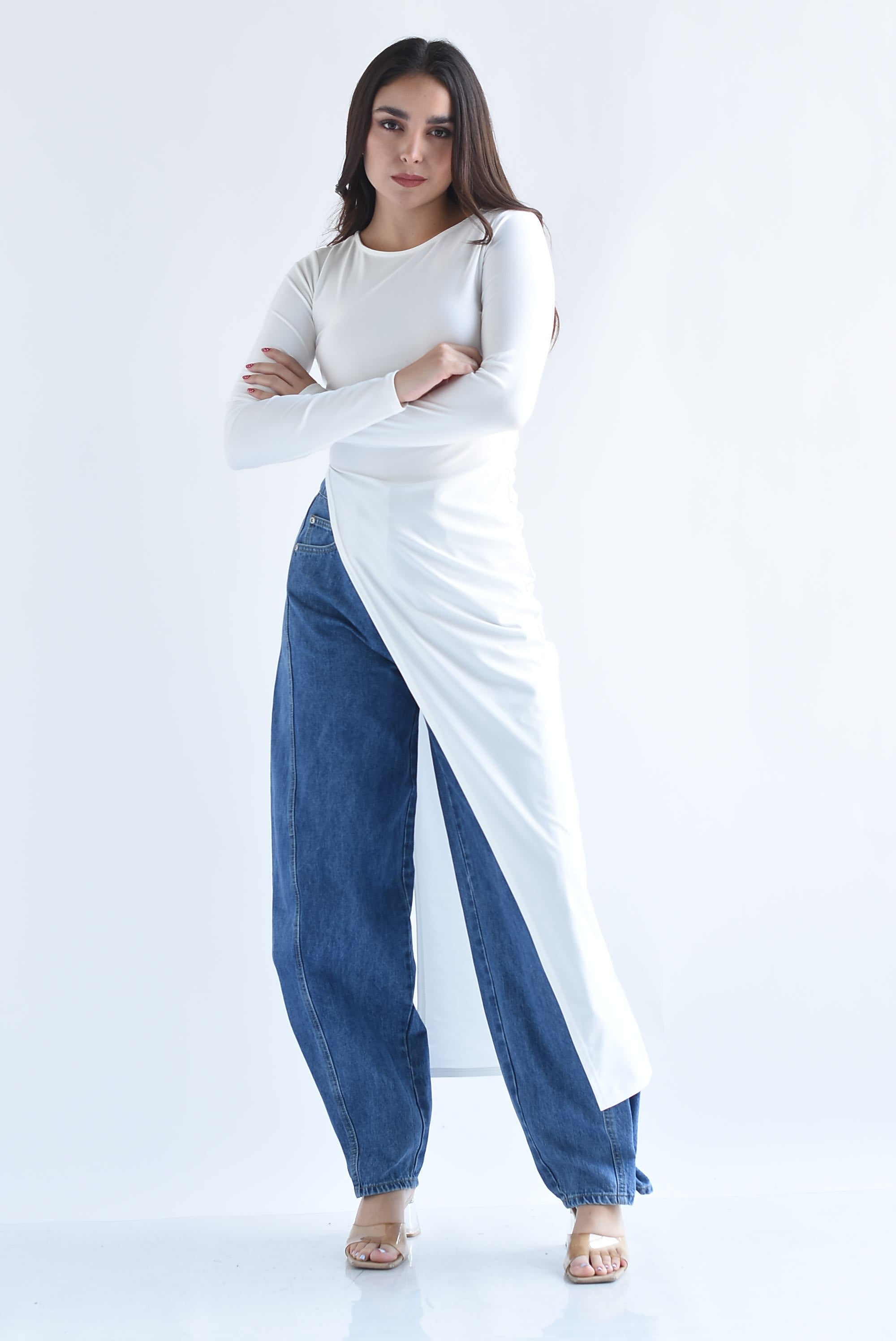 Maxiblusa asimétrica licra