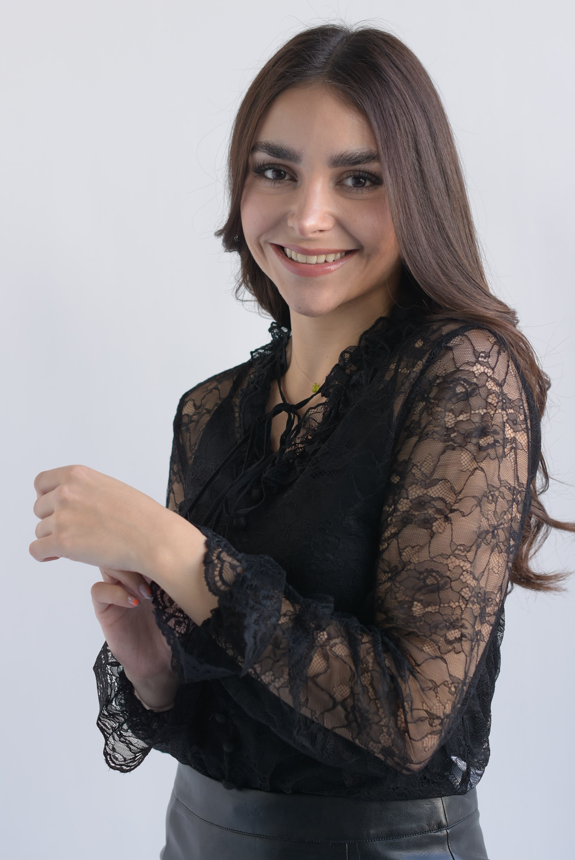 Blusa encaje botones Negro