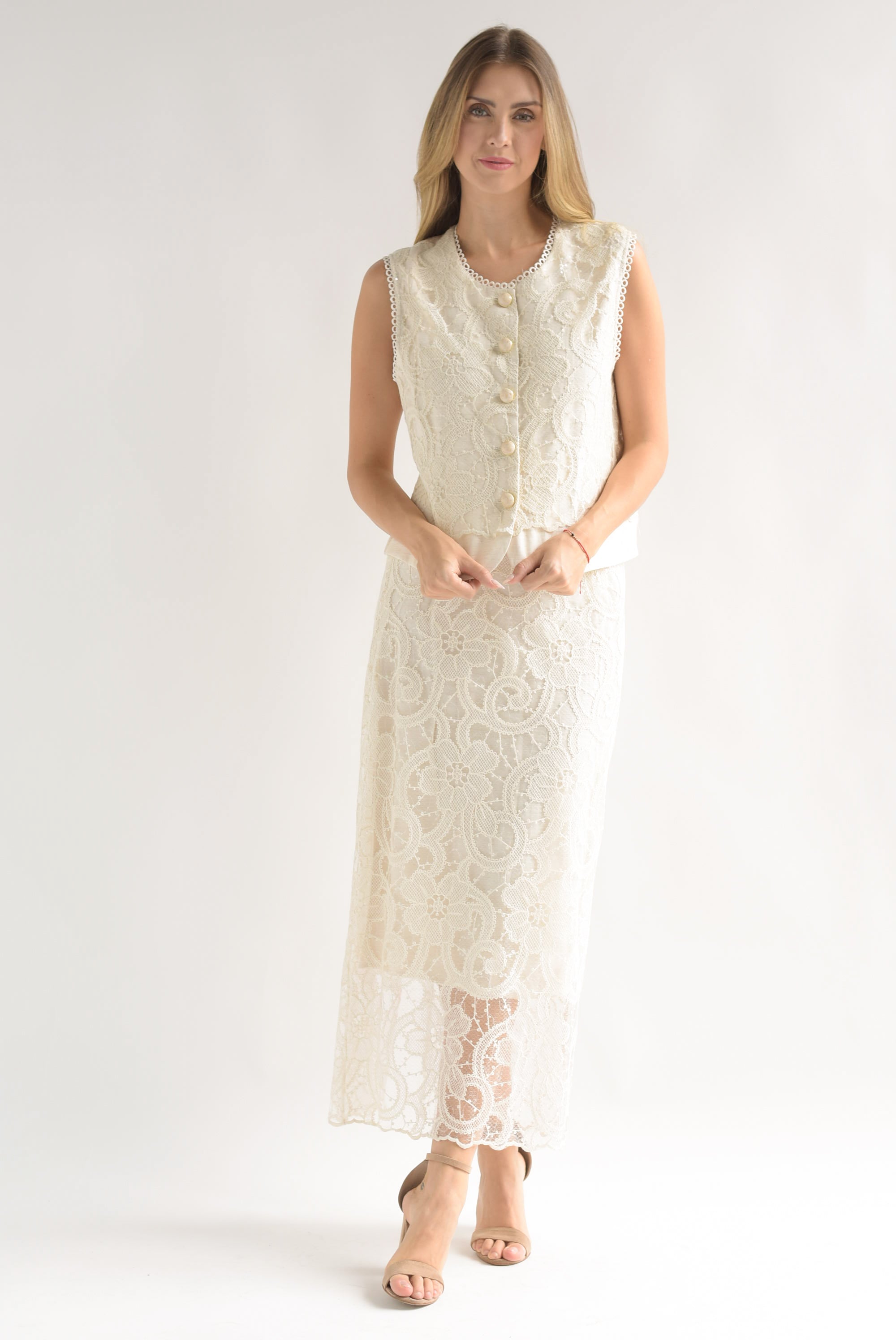 Set Falda y Chaleco encaje Ivory