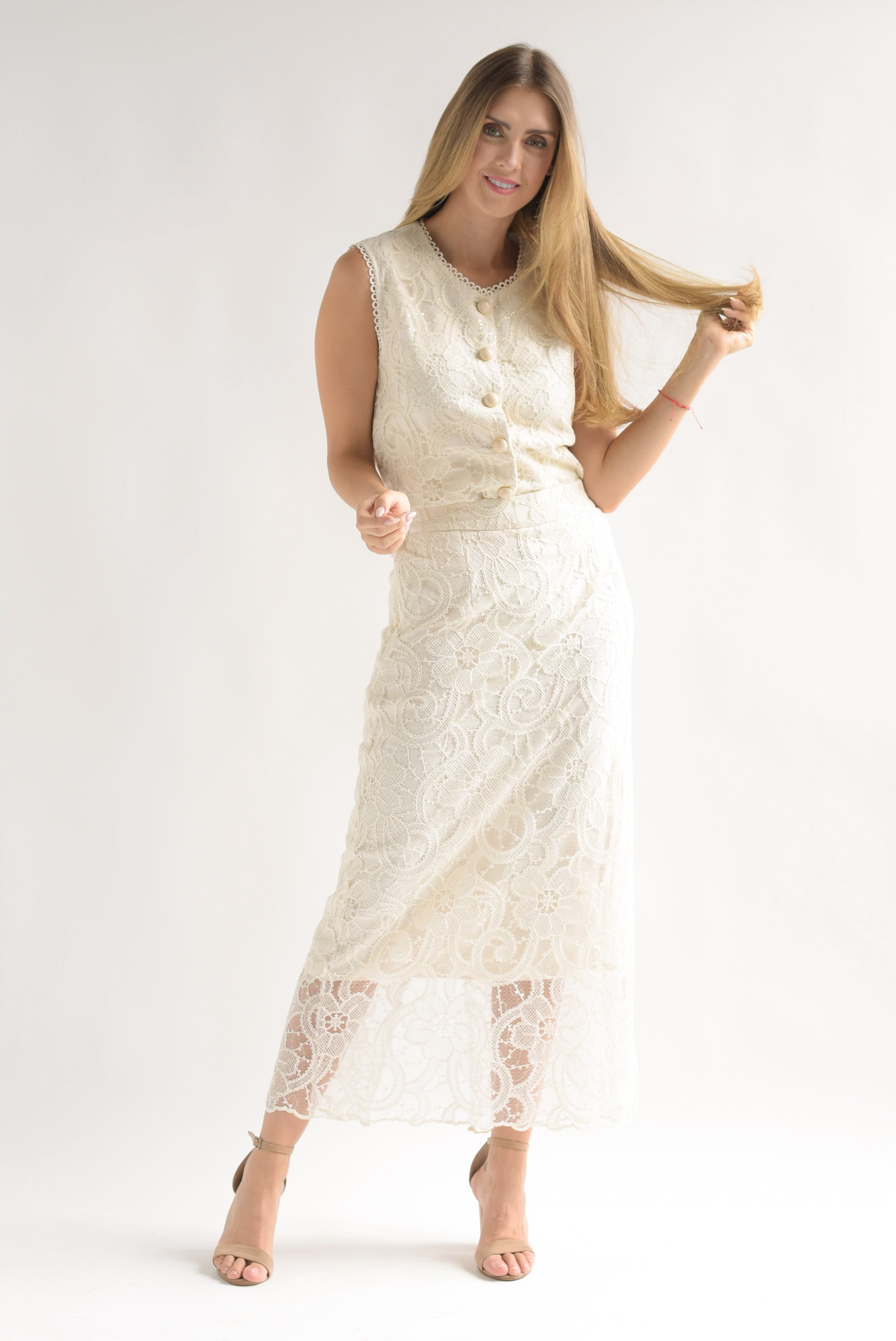 Set Falda y Chaleco encaje Ivory