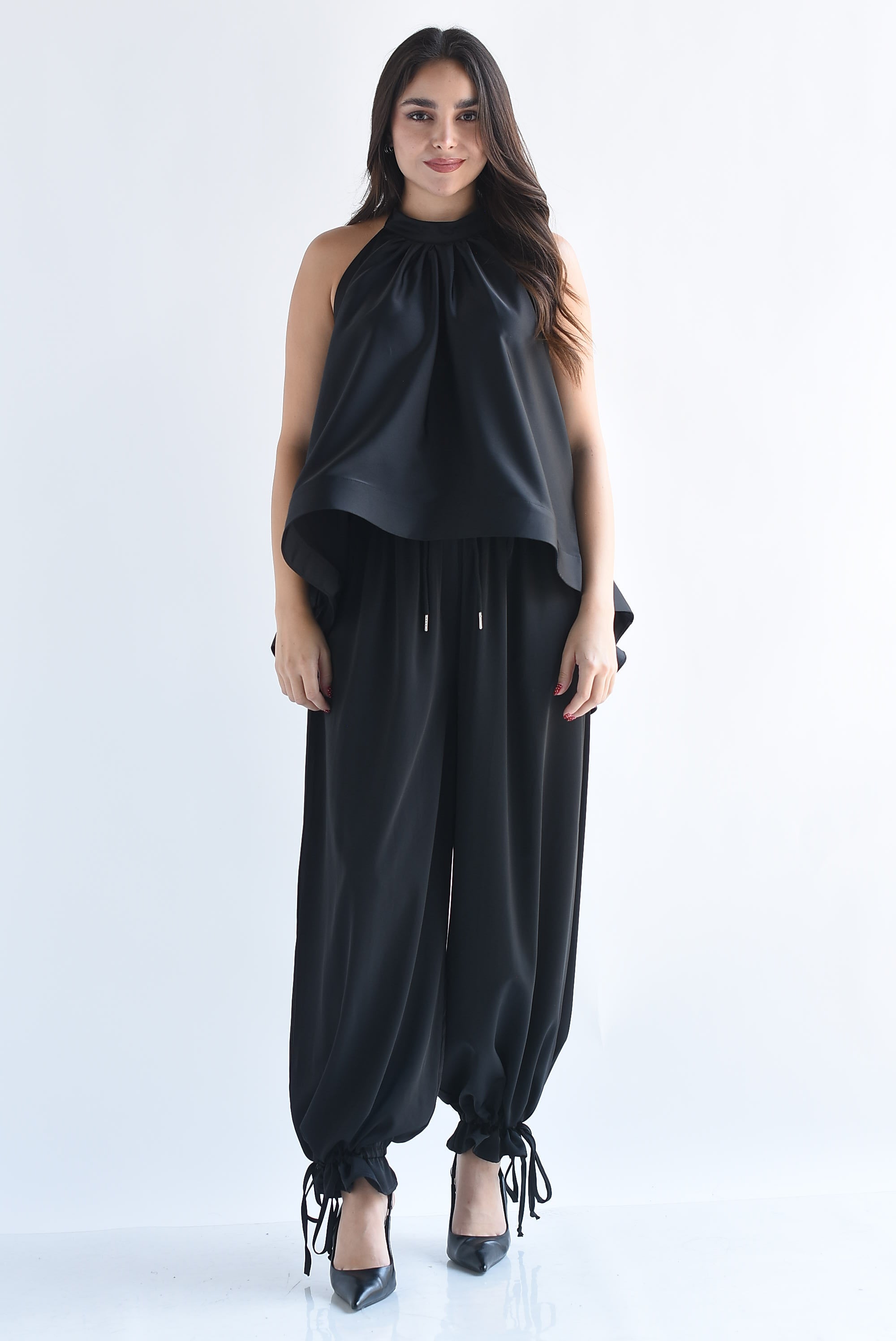 Set Pantalón globo jaretas y Blusa halter satín