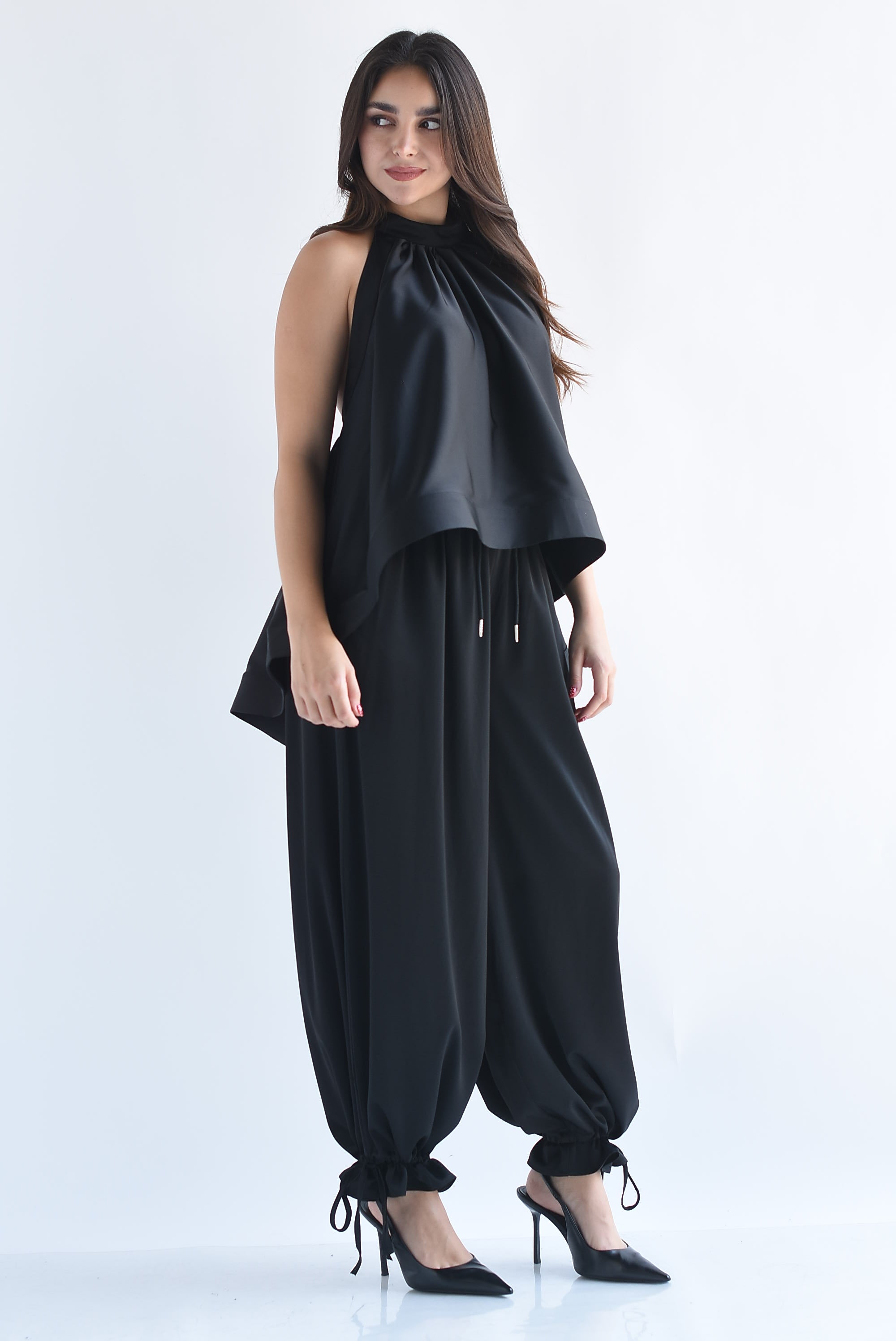 Set Pantalón globo jaretas y Blusa halter satín
