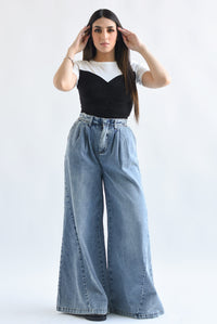 Fashion Styled Jeans super wide leg con pinzas