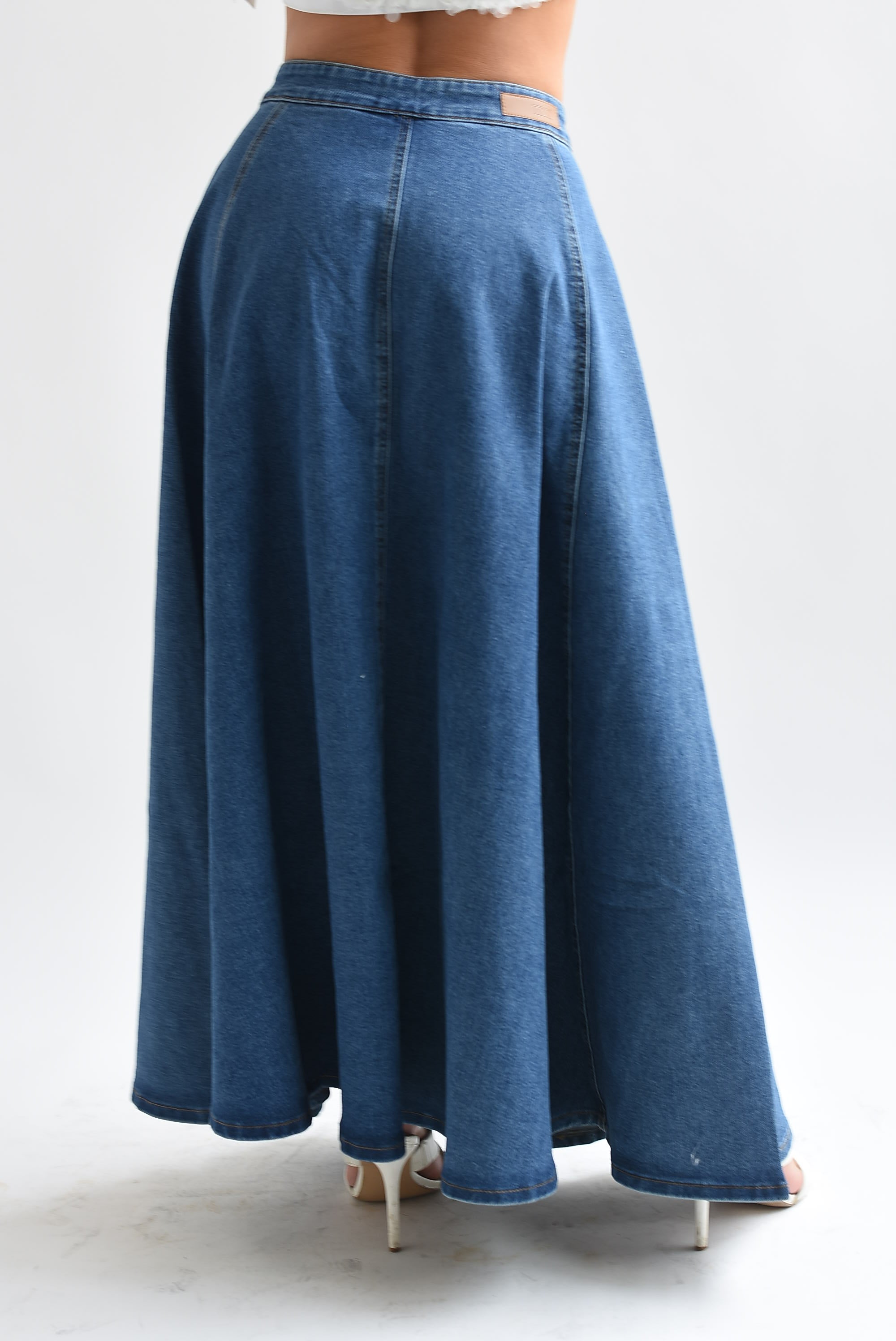 Falda larga corte A botones Denim Medium