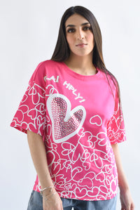 Fashion Styled T-Shirt corazones brillos Fiusha