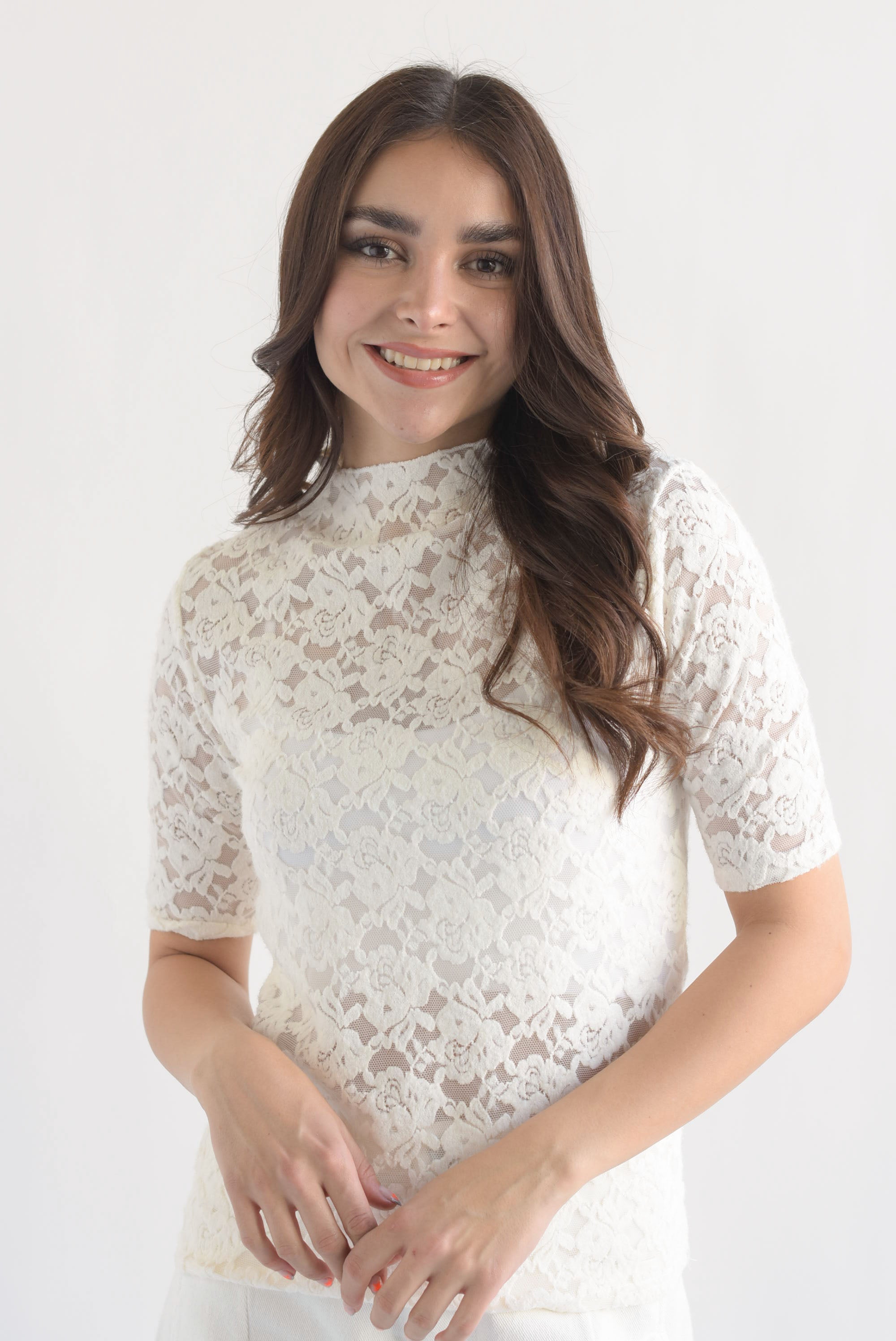 Blusa encaje terciopelo Blanco