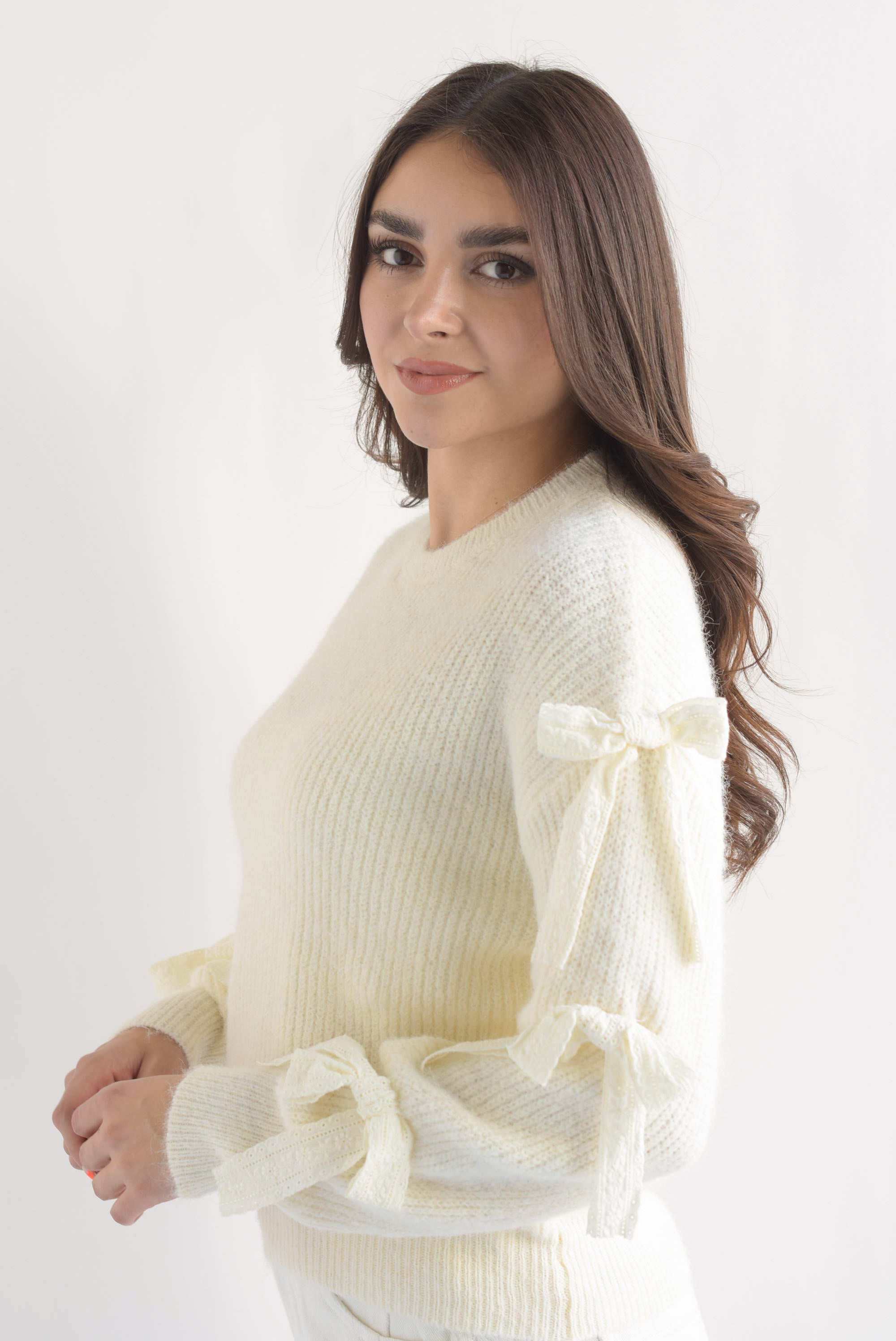 Sweater lazos encaje Ivory