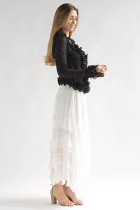 Fashion Styled Falda larga olanes en capas gasa Blanco