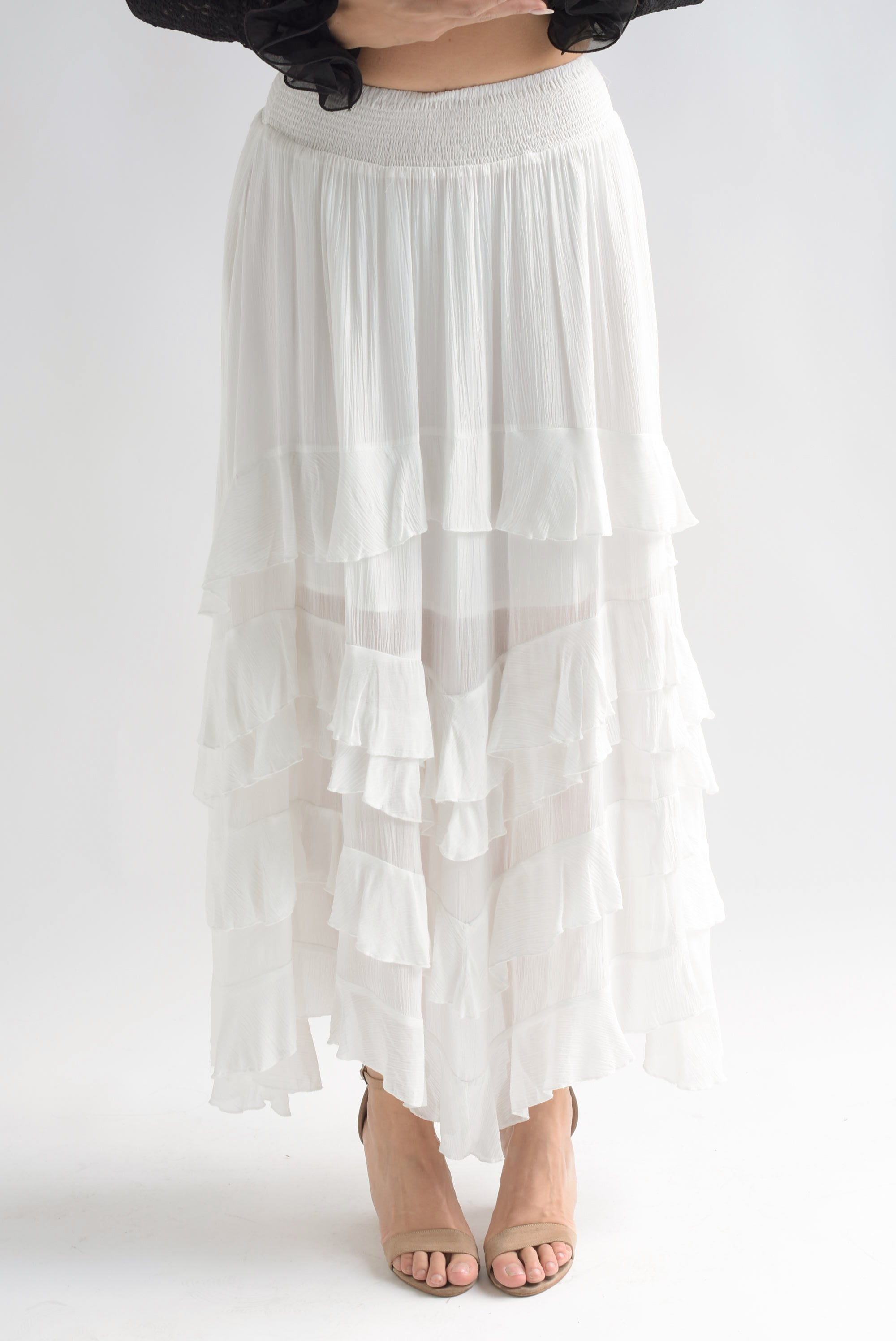 Falda larga olanes en capas gasa Blanco