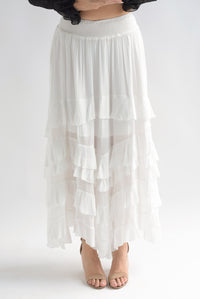 Fashion Styled Falda larga olanes en capas gasa Blanco