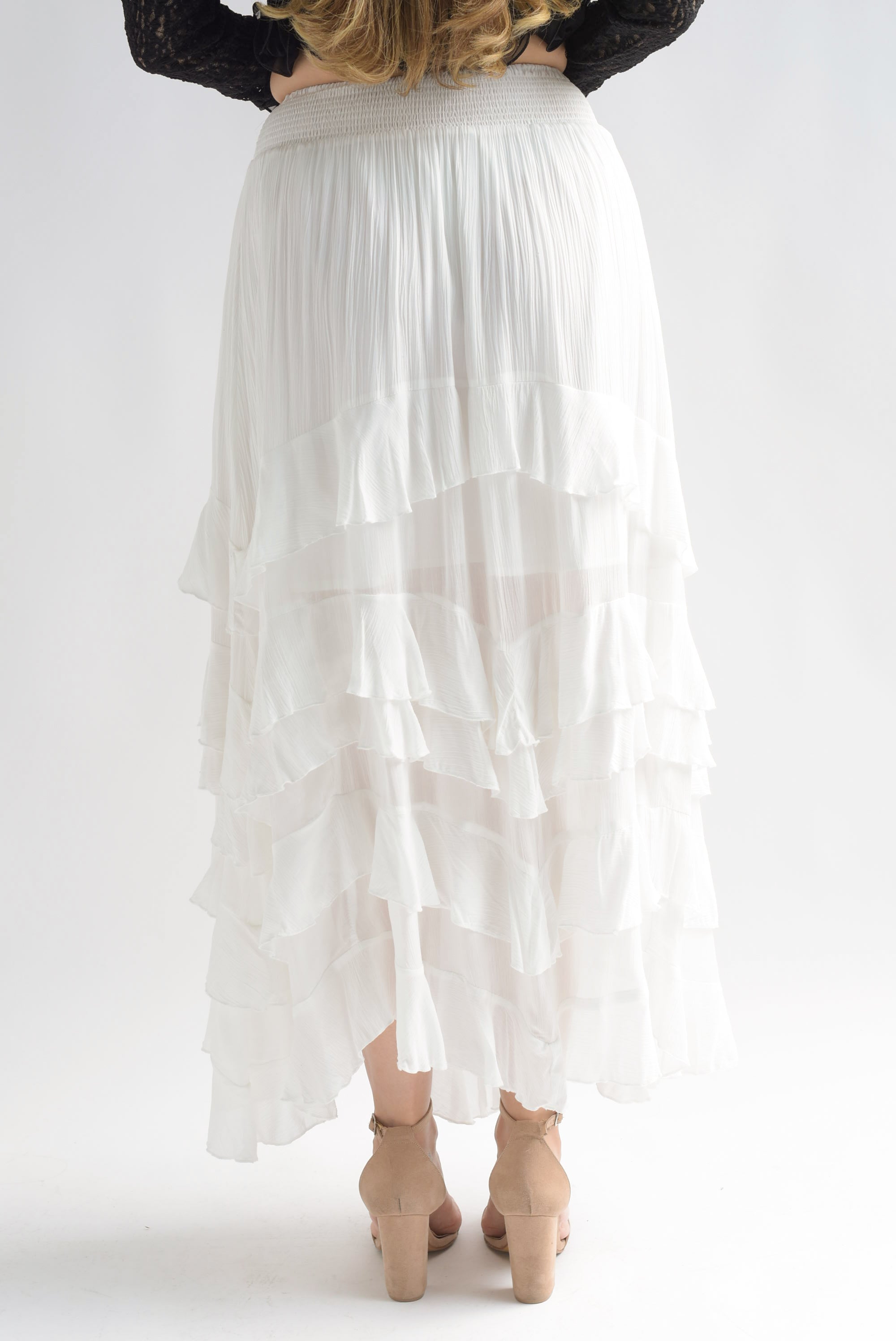 Falda larga olanes en capas gasa Blanco