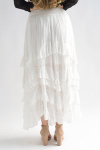 Fashion Styled Falda larga olanes en capas gasa Blanco