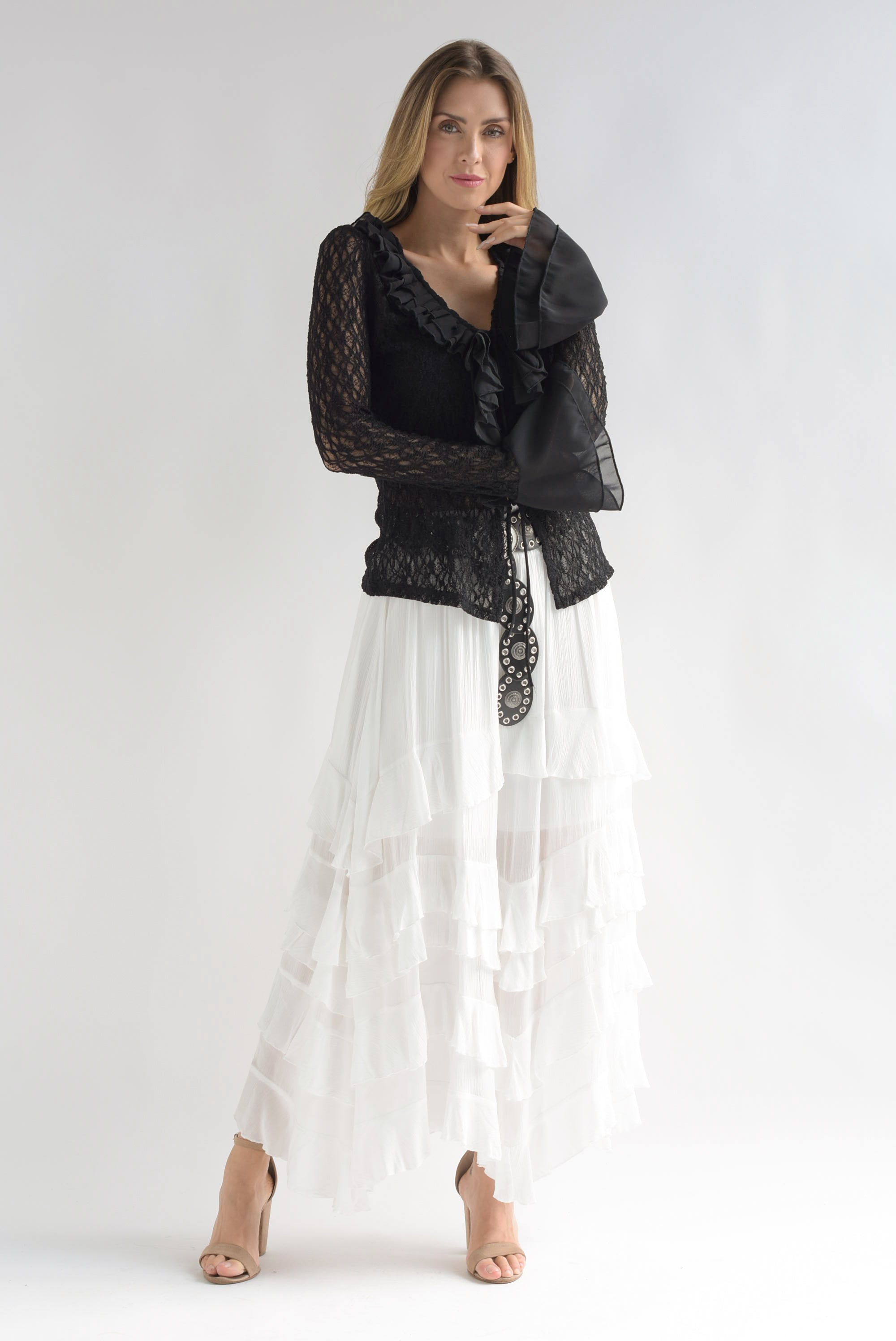 Falda larga olanes en capas gasa Blanco