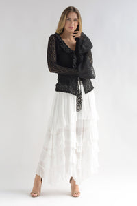 Fashion Styled Falda larga olanes en capas gasa Blanco