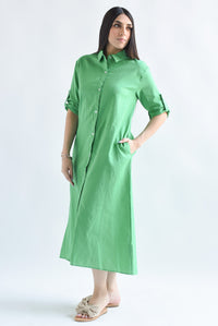 Fashion Styled Vestido camisero tipo lino Verde