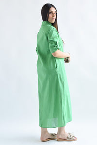 Fashion Styled Vestido camisero tipo lino Verde