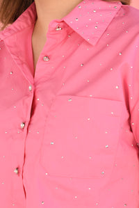 Fashion Styled Camisa crop cargo brillos Rosa