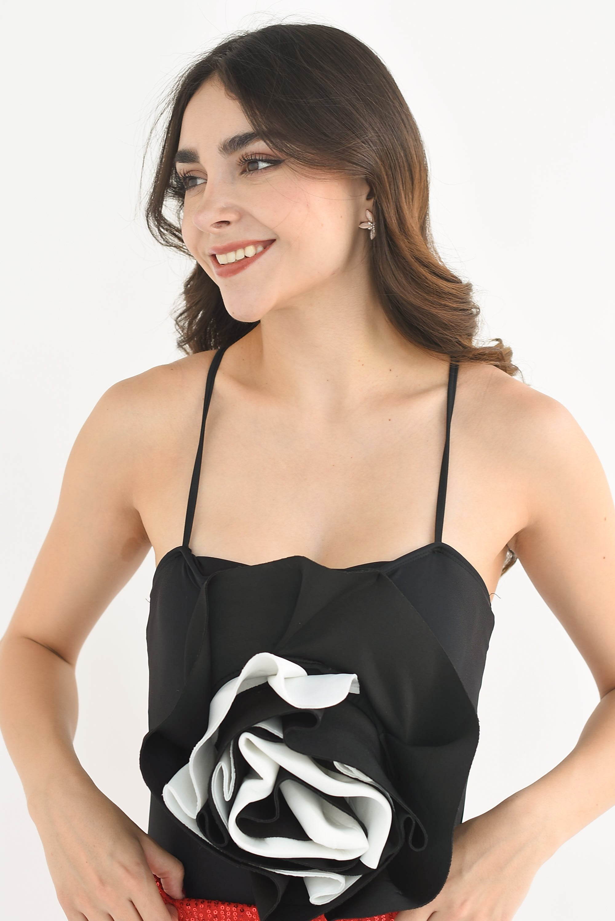 Body Flor Neopreno Negro con Blanco