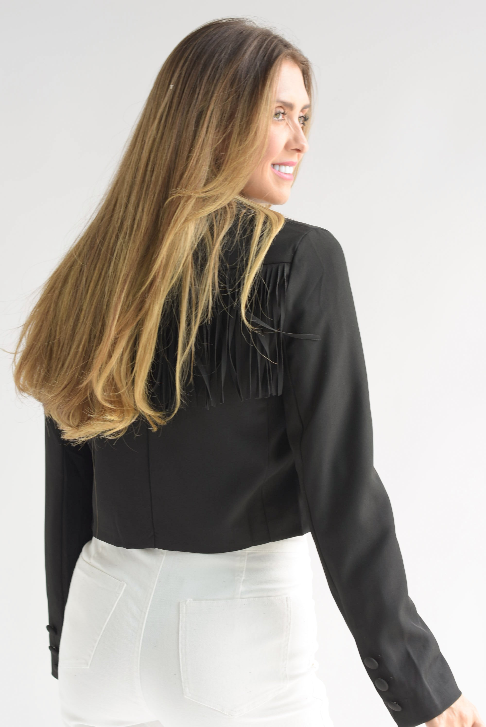 Blazer crop flecos Negro