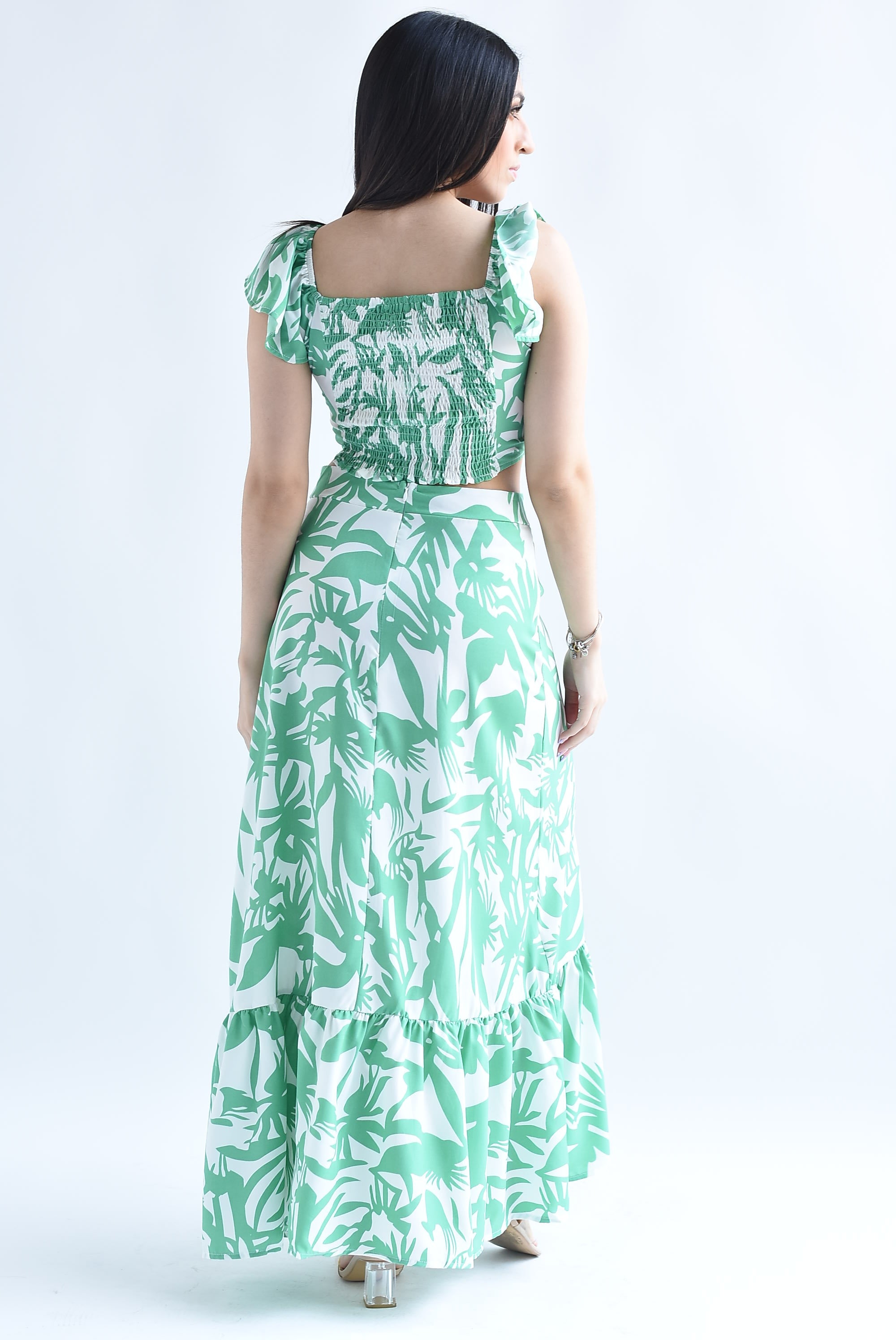 Set Falda y Blusa drapeada Hojas Verde