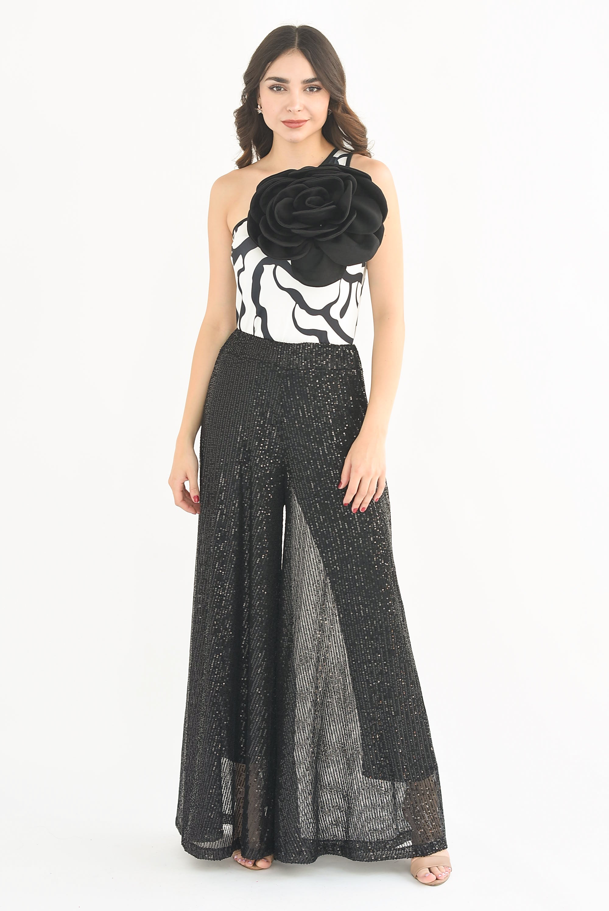 Body ondas Flor 3D Blanco con Negro