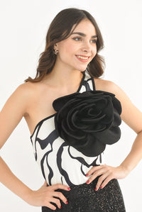Fashion Styled Body ondas Flor 3D Blanco con Negro