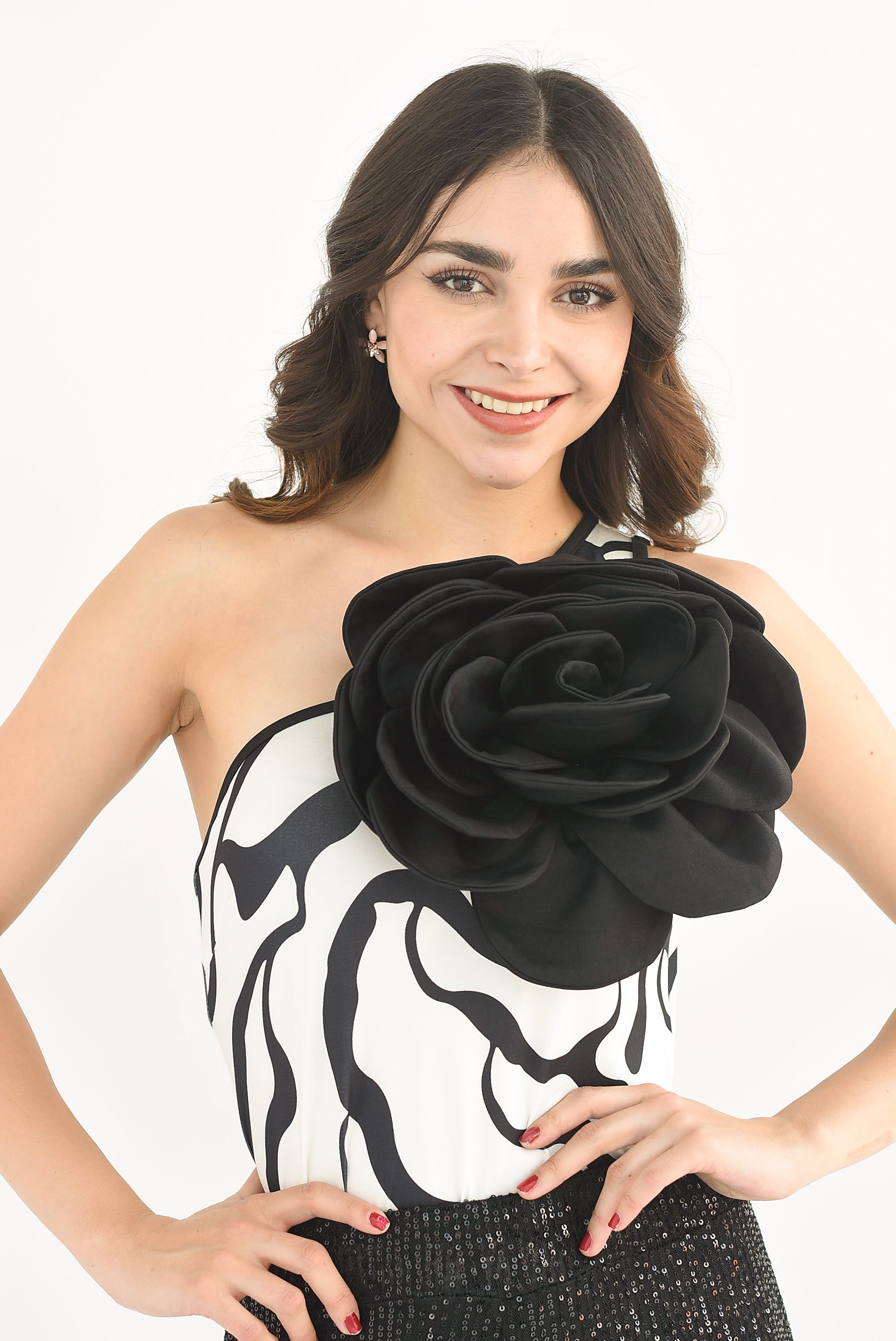 Body ondas Flor 3D Blanco con Negro